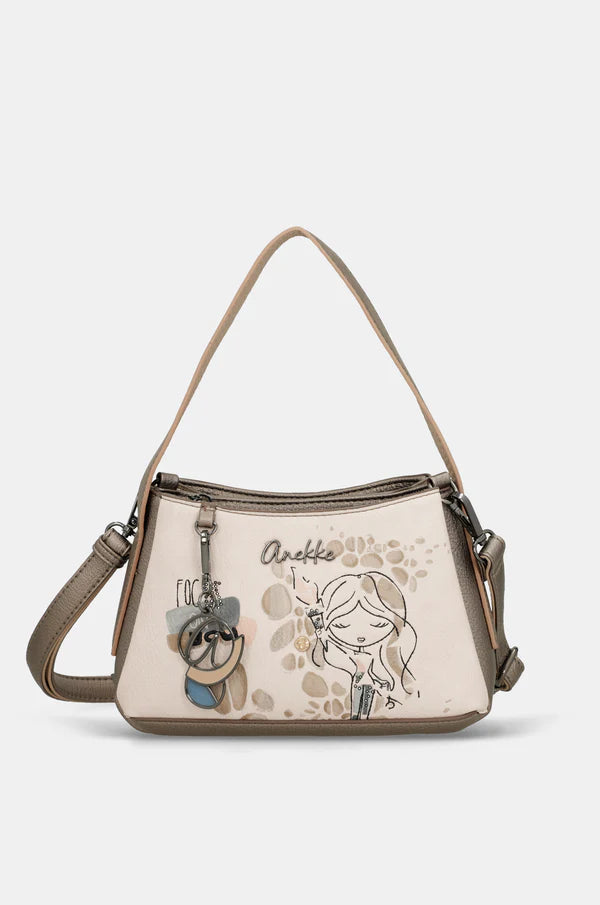 Borsa a Spalla Anekke Donna con Tracolla Regolabile e Chiusura Zip Beige TU | Giò Fashion
