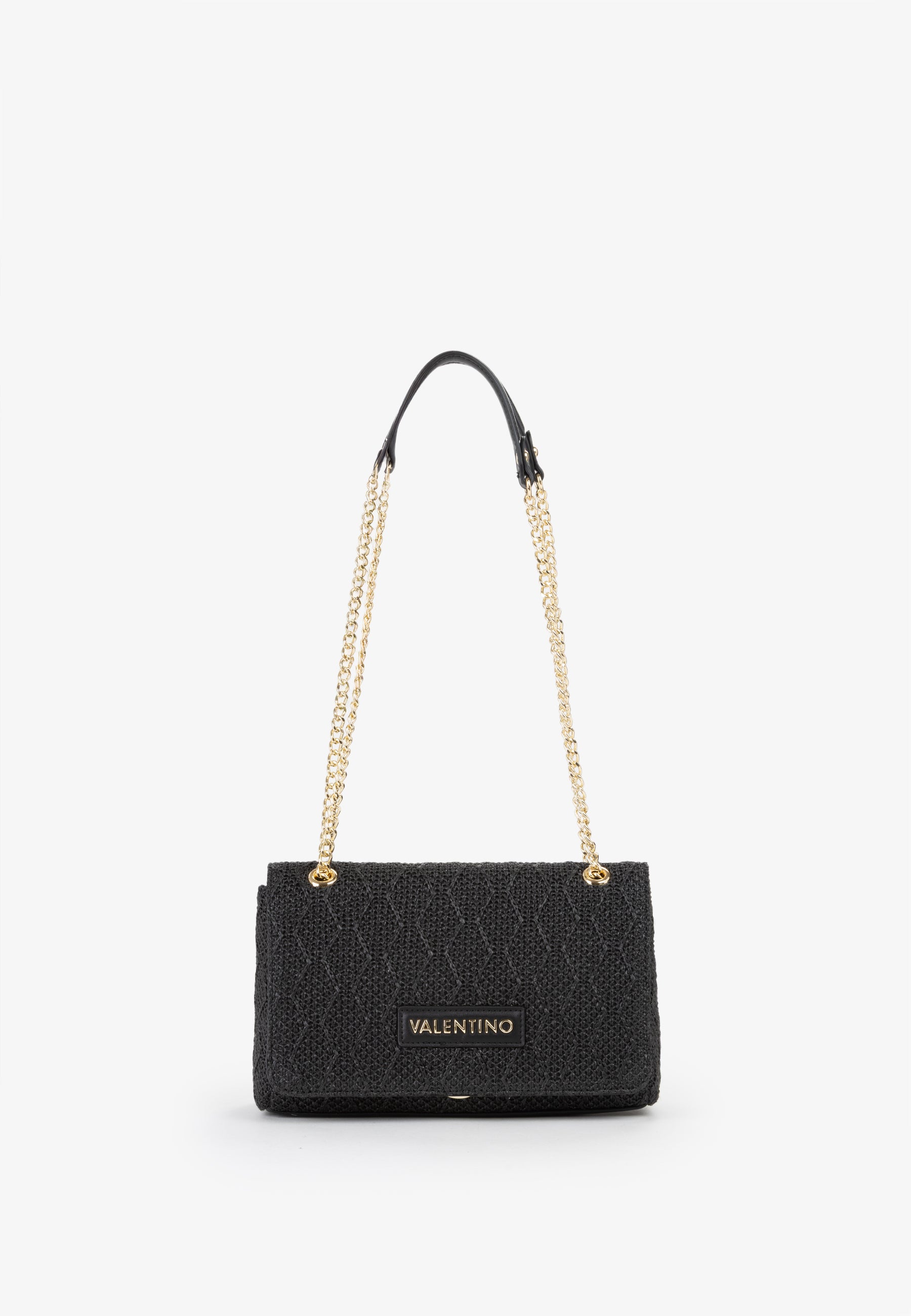 Borsa a spalla donna Mario Valentino con catena dorata e texture lavorata Nero TU | Giò Fashion