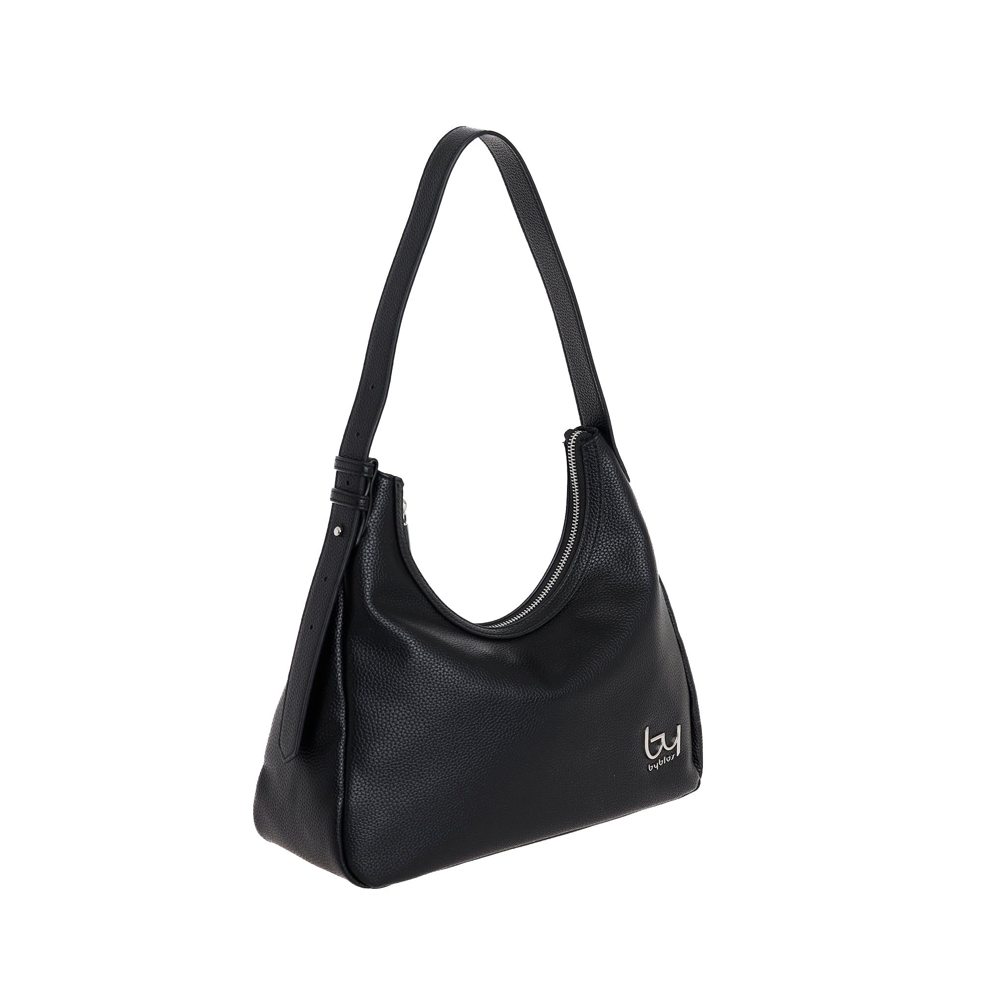 Borsa a spalla Byblos donna in ecopelle morbida con zip e logo frontale Nero TU | Giò Fashion