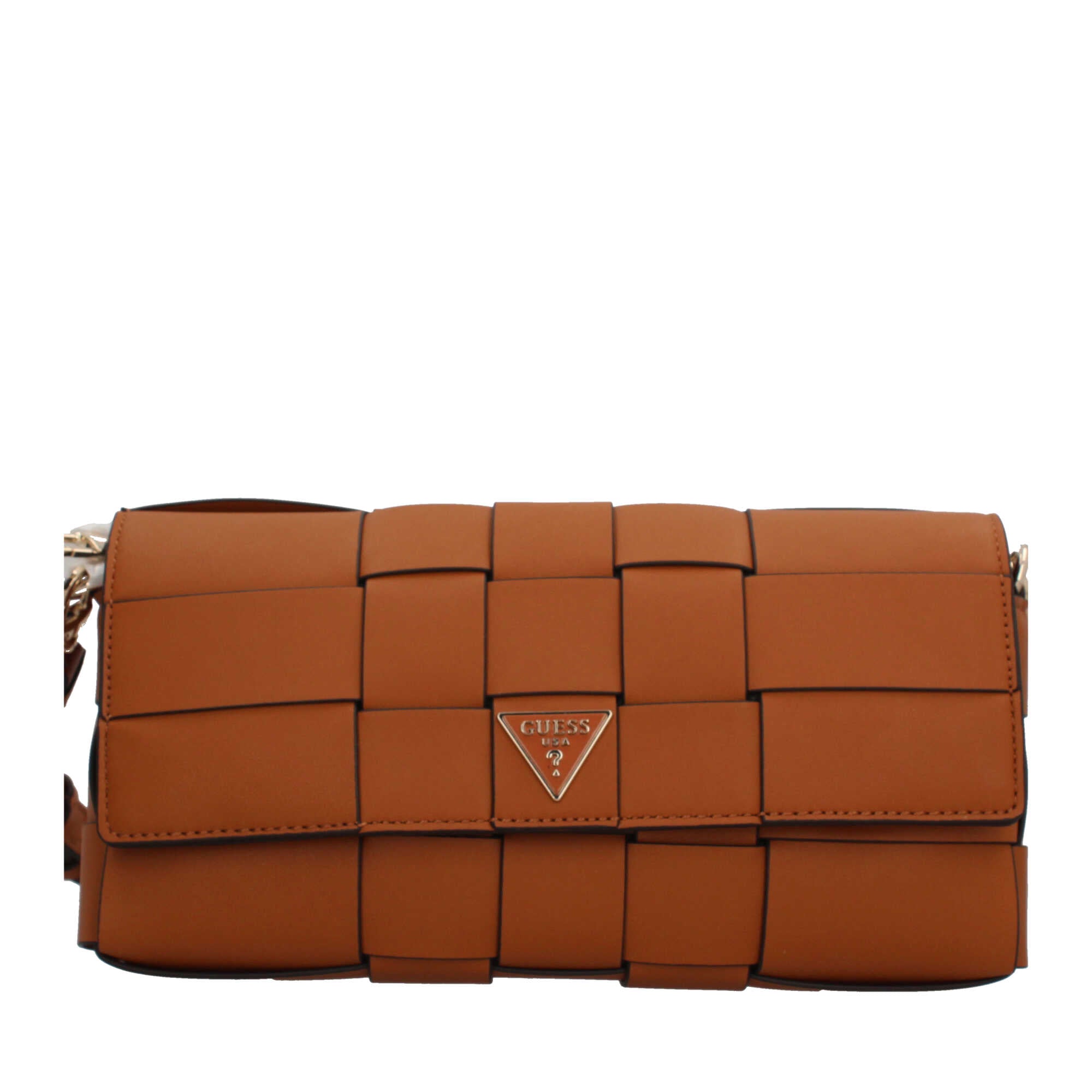 Borsa a spalla Guess intrecciata con logo frontale Marrone TU | Giò Fashion