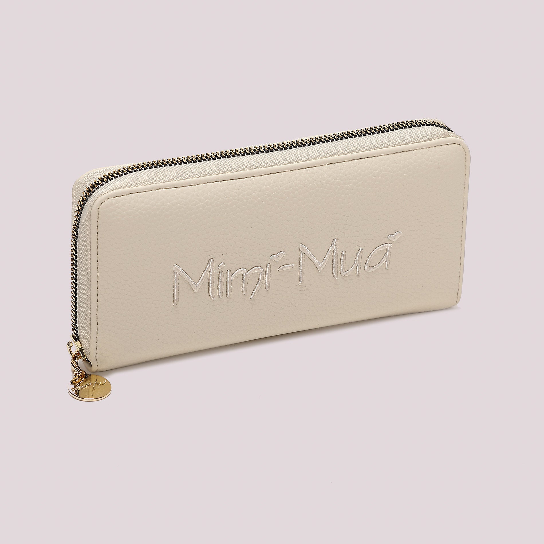Portafoglio donna Mimi Mua grande zip around con logo in rilievo elegante PANNA TU | Giò Fashion