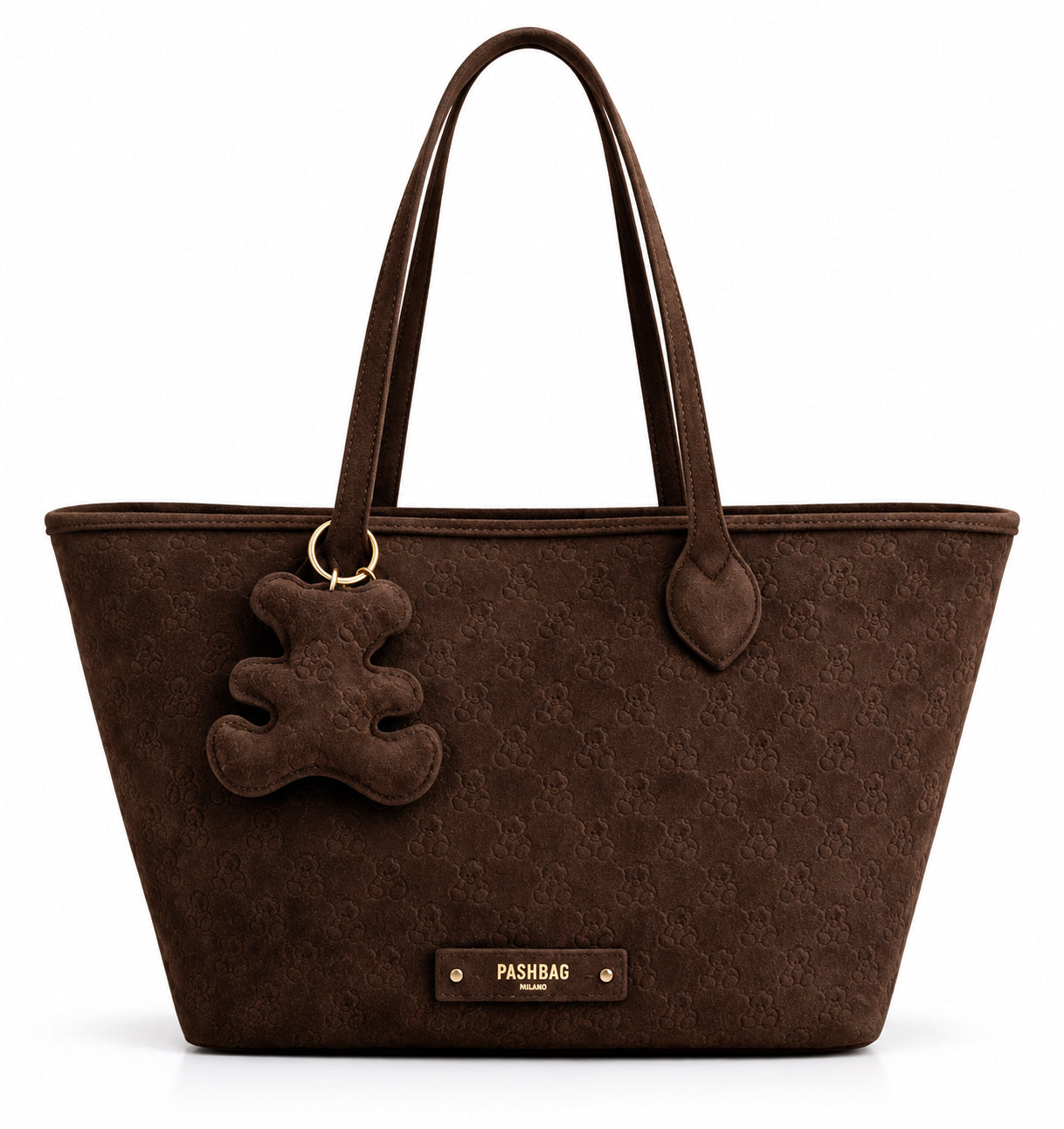 Borsa shopper a spalla con motivo orsetti e pochette interna