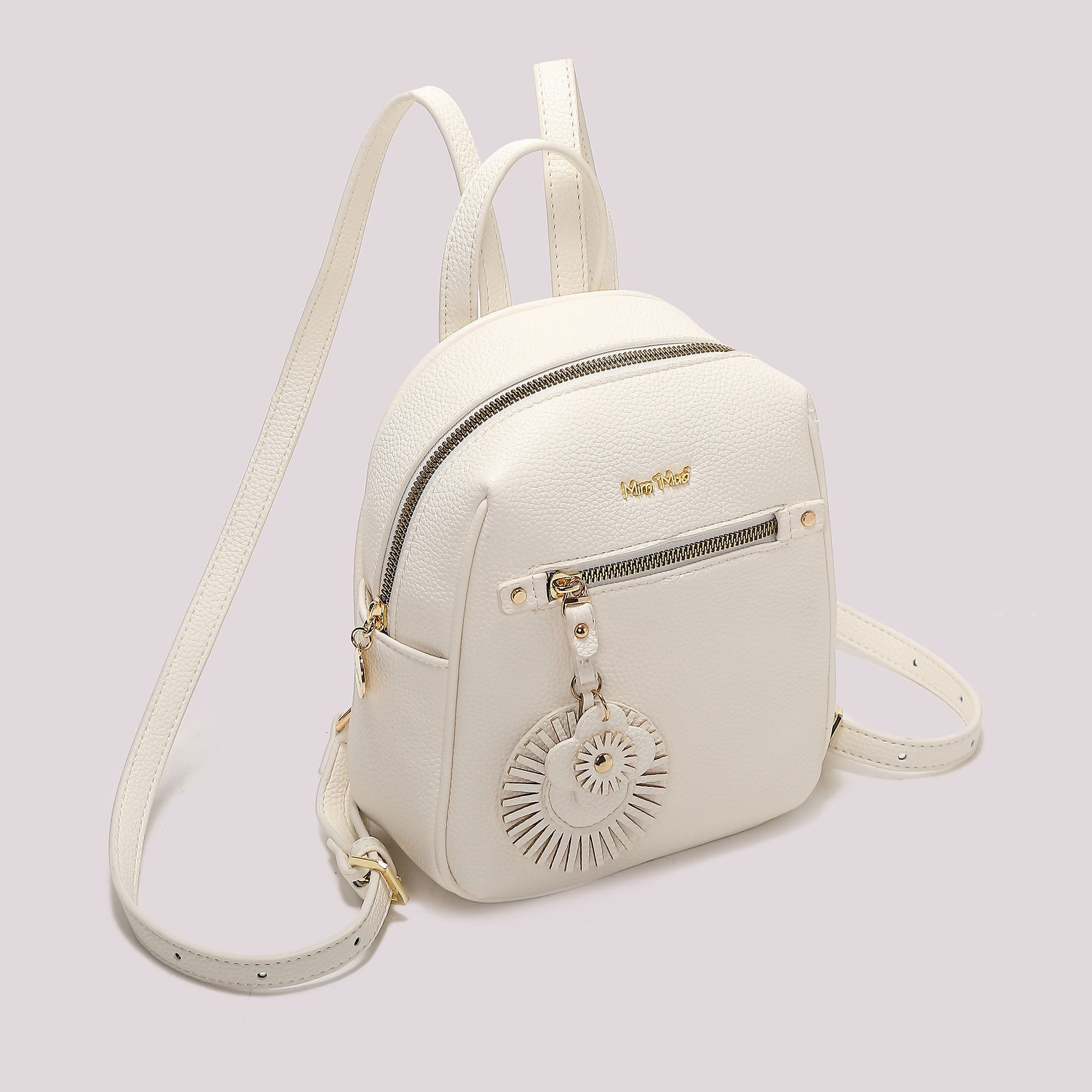 Zaino compatto donna rosso Mimi Mua con charm floreale e tasca zip