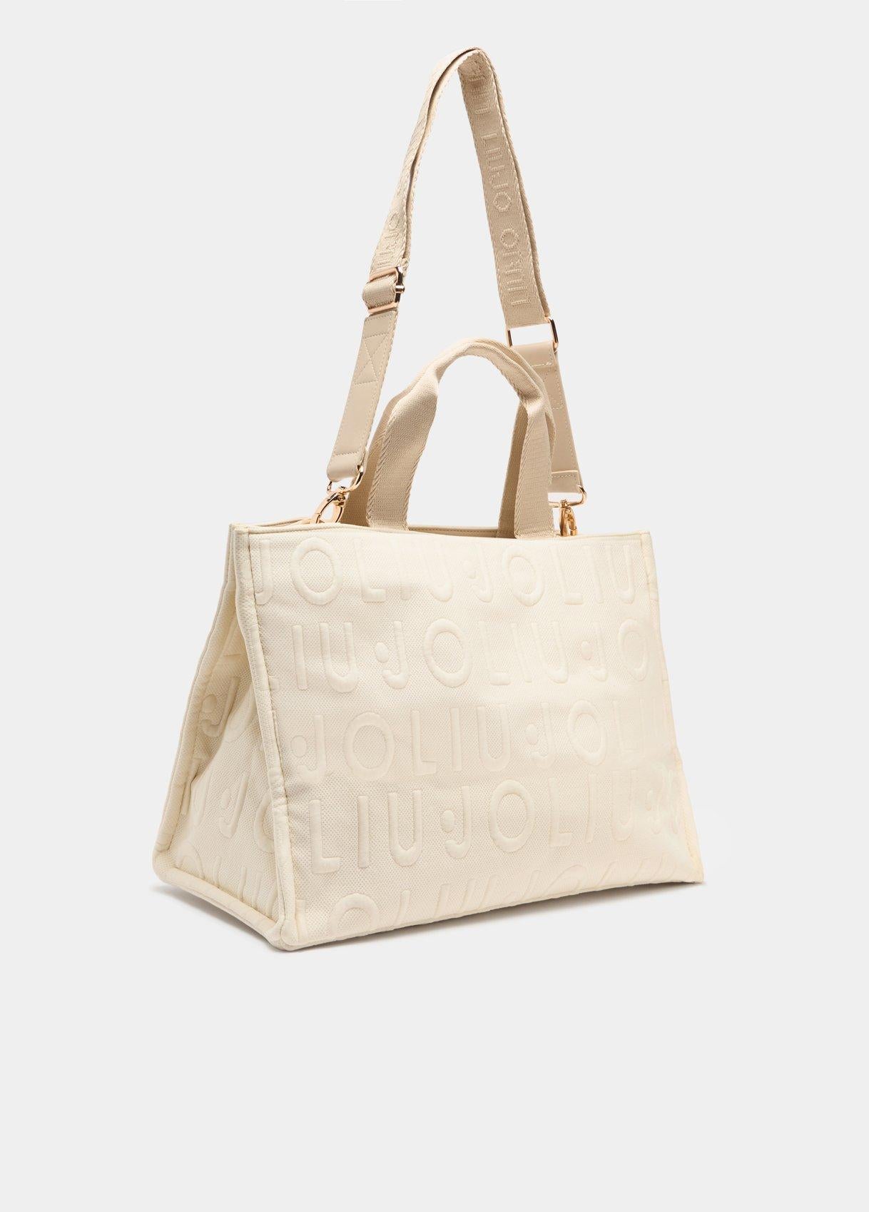 Borsa Shopping Liu Jo Donna con Logo All Over in Rilievo White TU | Giò Fashion