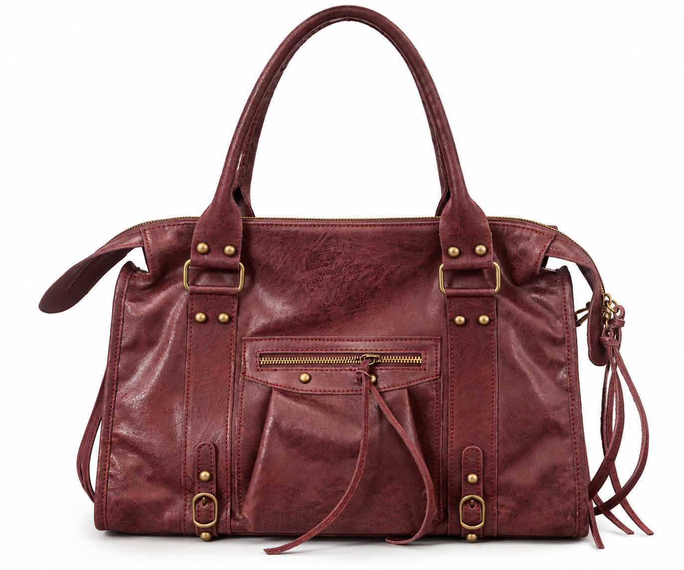 Borsa a Mano in Pelle Effetto Vintage con Borchie e Tracolla