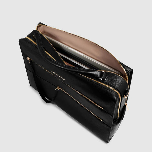 Borsa Piquadro in pelle con scomparto per laptop e doppia tasca frontale Nero TU | Giò Fashion