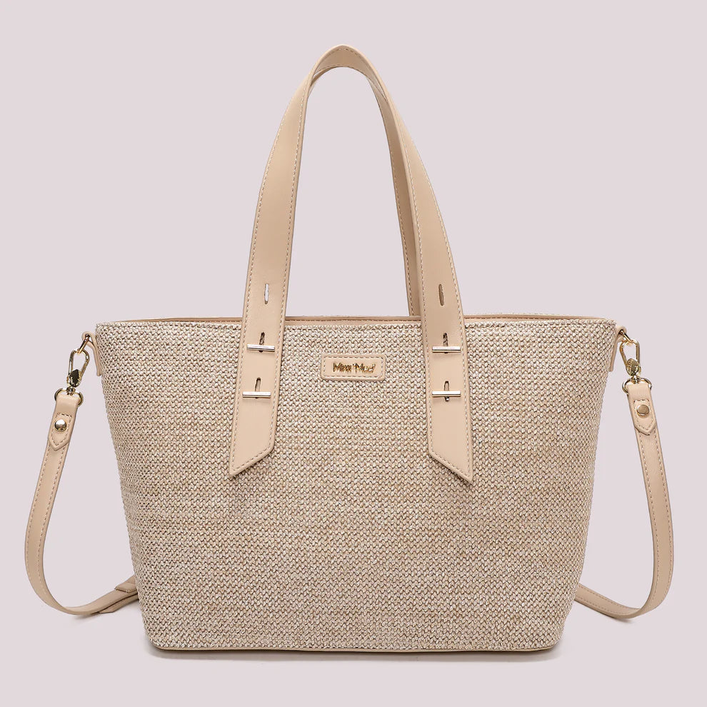Borsa Donna Mimi Mua Shopping con Tracolla e Doppi Manici Design Intrecciato Beige TU | Giò Fashion