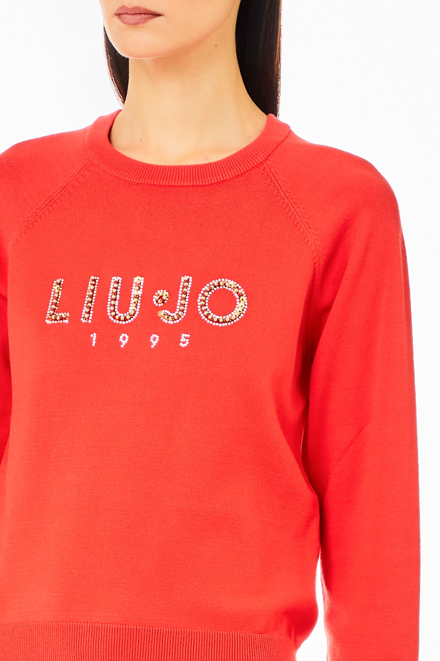 Maglia girocollo con logo decorato di strass di Liu Jo