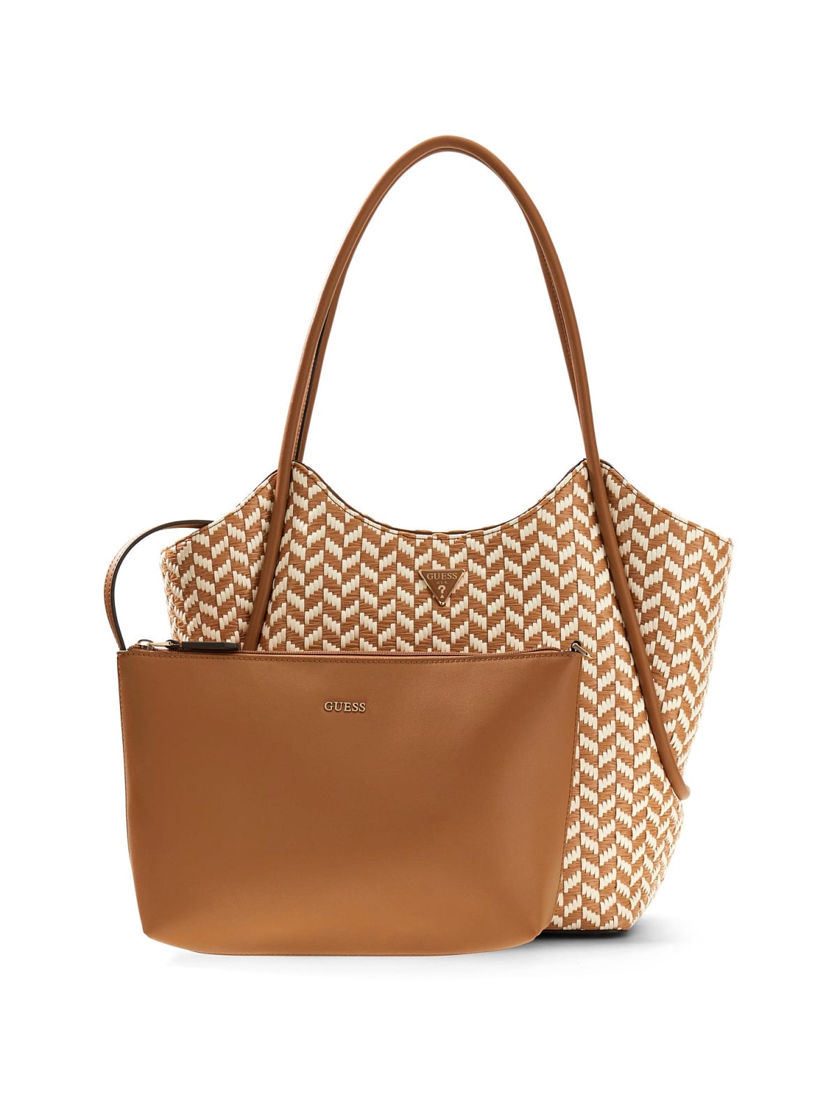 Borsa a spalla Guess donna intreccio motivo geometrico con logo COGNAC MULTI TU | Giò Fashion