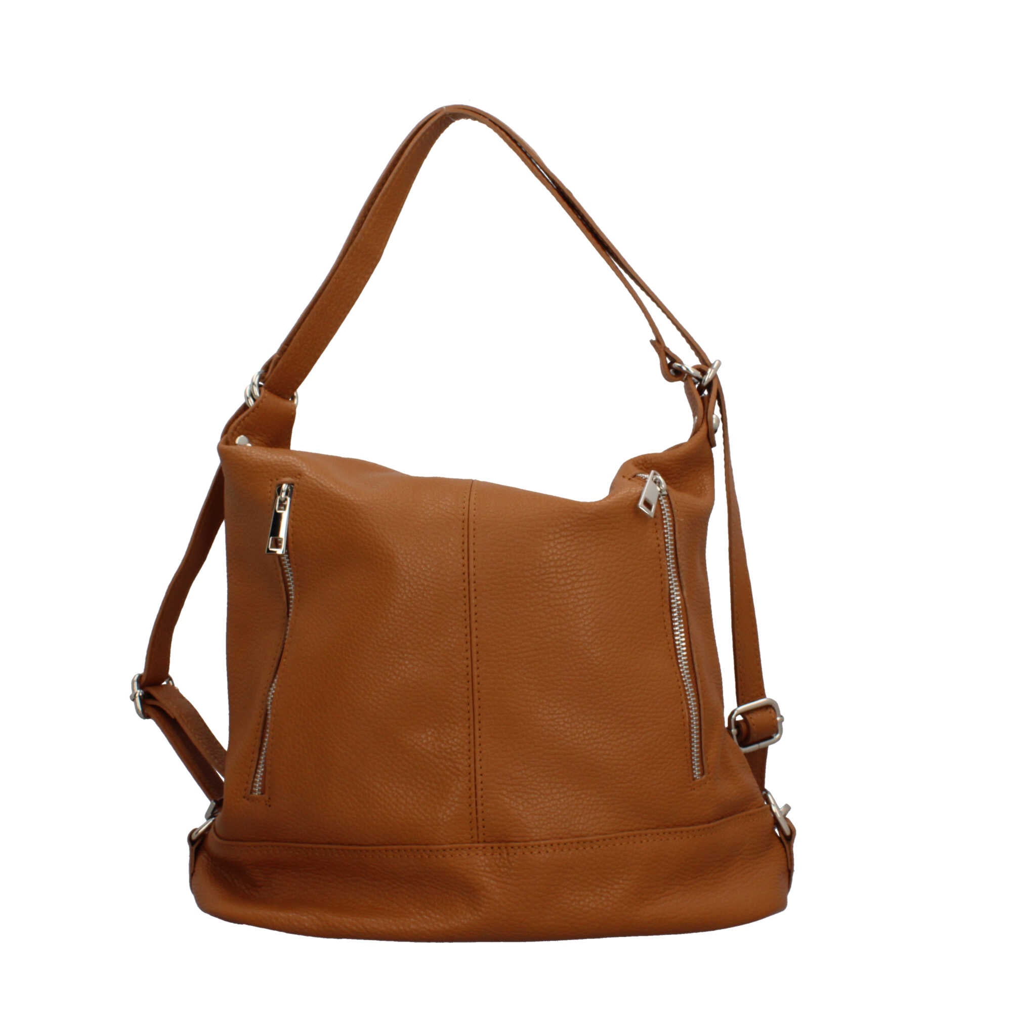 Borsa zaino Made in Italy con tasche frontali e tracolla regolabile CUOIO TU | Giò Fashion