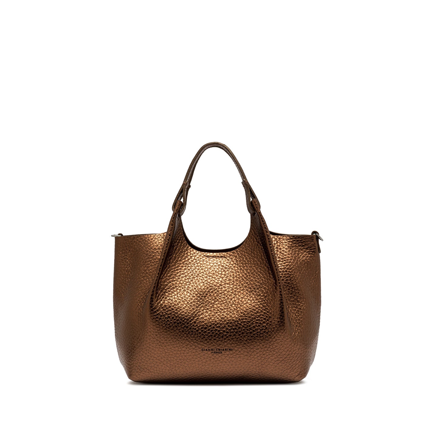 Gianni Chiarini Dua borsa in pelle grana maxi con doppi manici e tracolla BRONZO TU | Giò Fashion