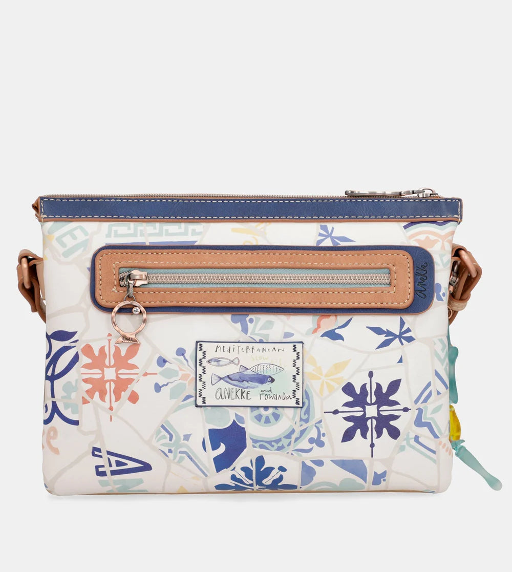 Borsa a tracolla Anekke Sunrise con tre scomparti e stampa mediterranea Bianco TU | Giò Fashion