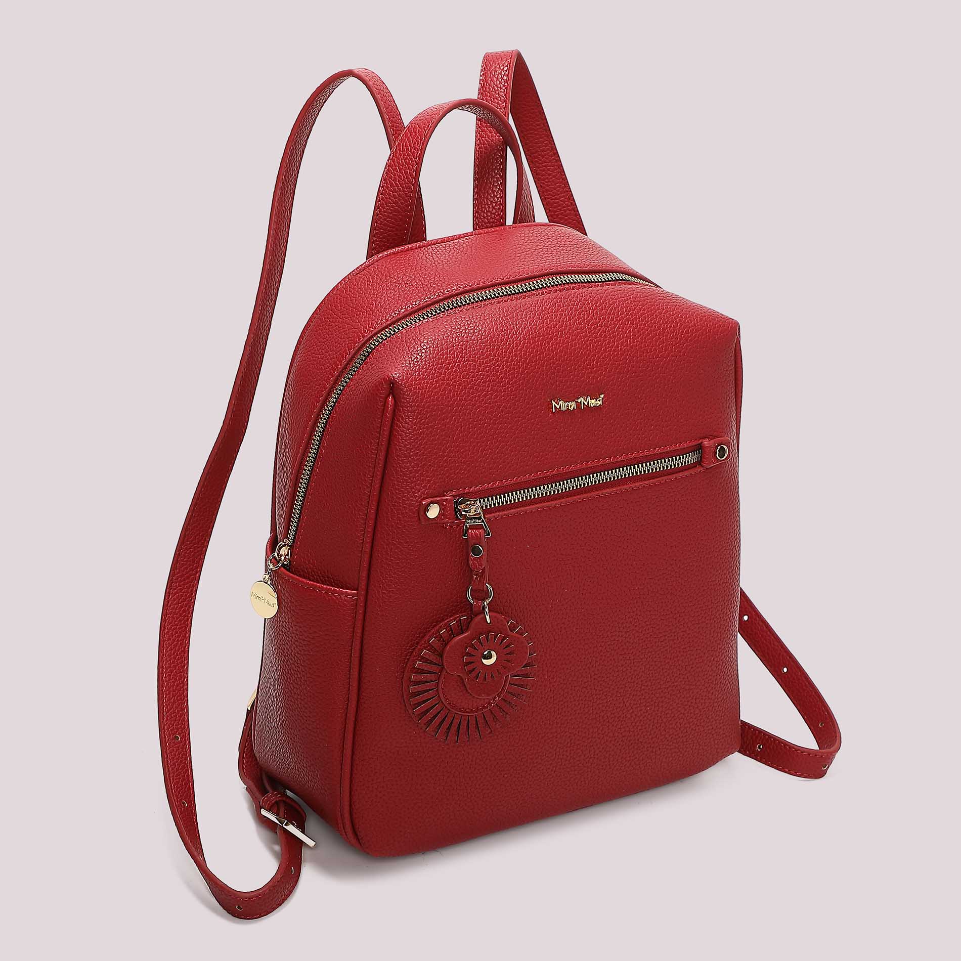 Zaino donna rosso Mimi Mua con tasca frontale e charm decorativo