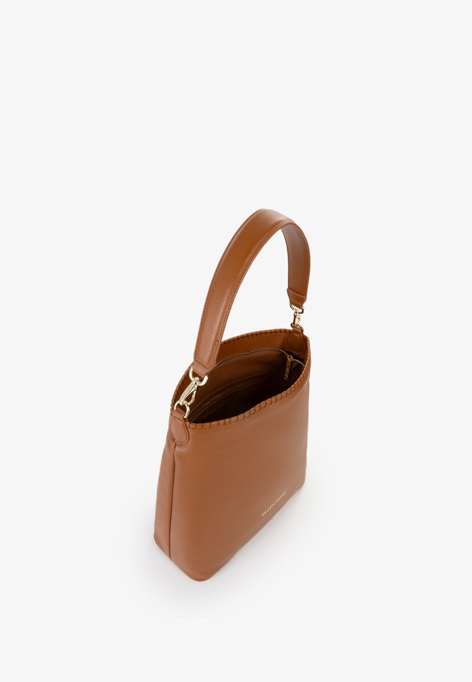 Borsa a spalla donna Mario Valentino minimal con tracolla intrecciata e logo frontale Cuoio TU | Giò Fashion
