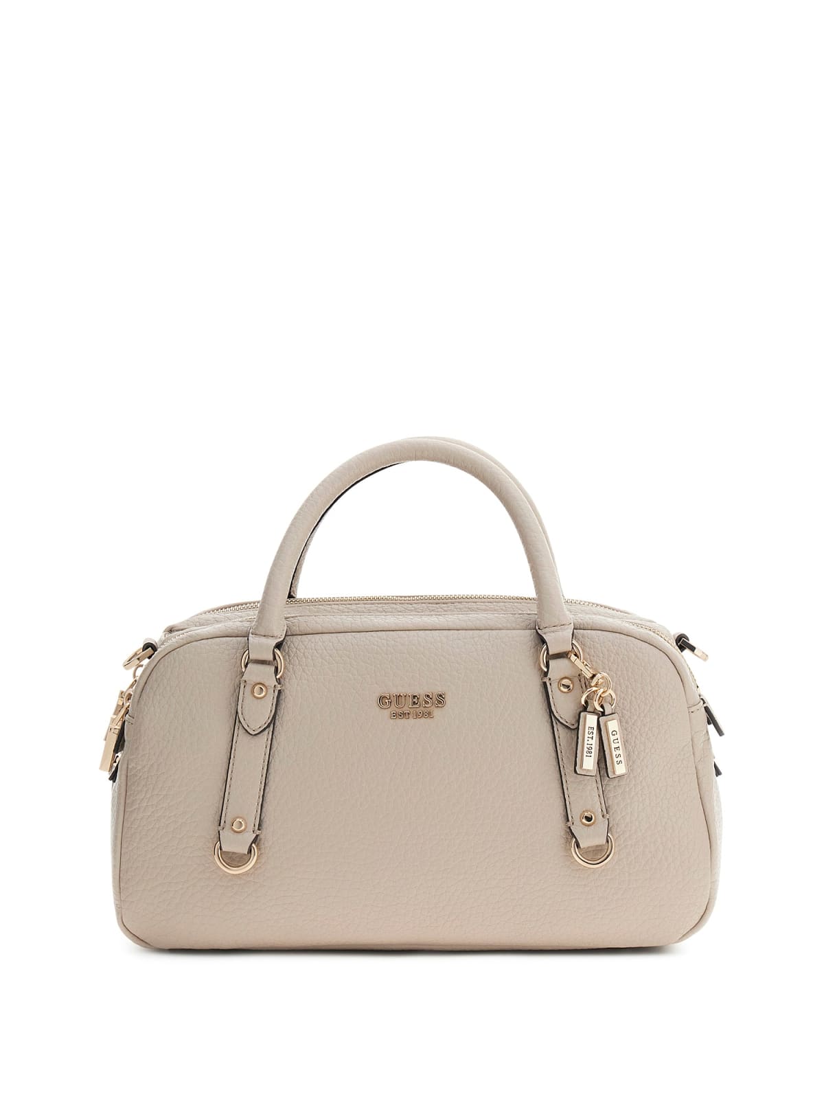 Borsa a mano Guess donna effetto pelle con doppio manico e charm logo TAUPE TU | Giò Fashion