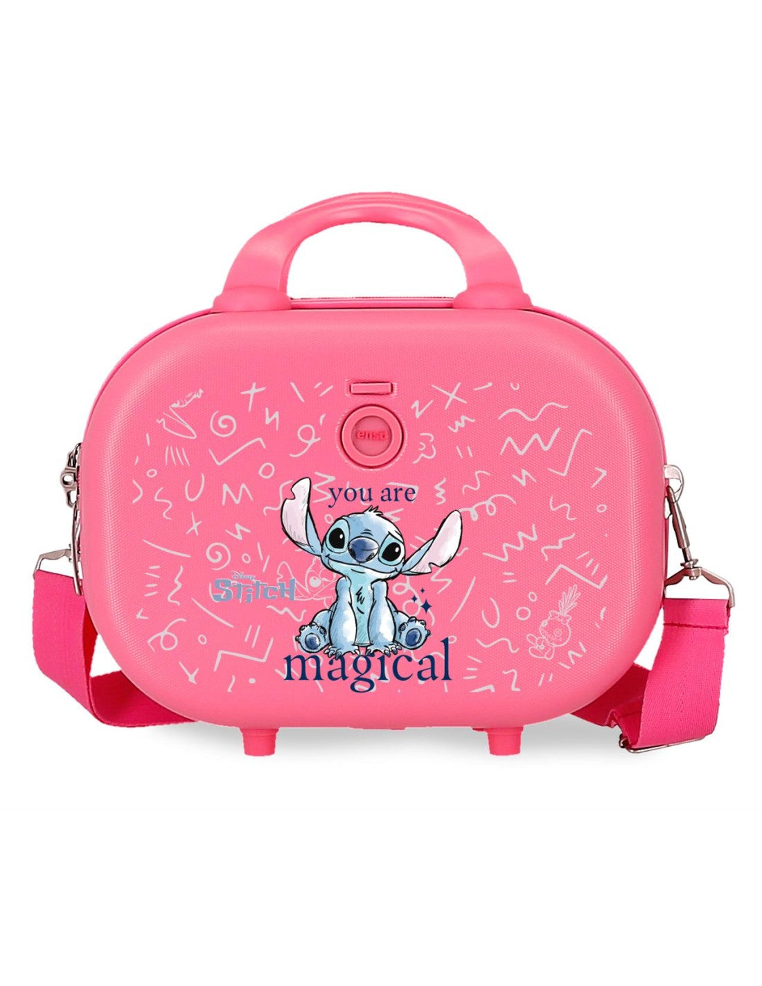 Disney Stitch Beauty Case da Viaggio Rigido in ABS con Maniglia e Fascia per Trolley