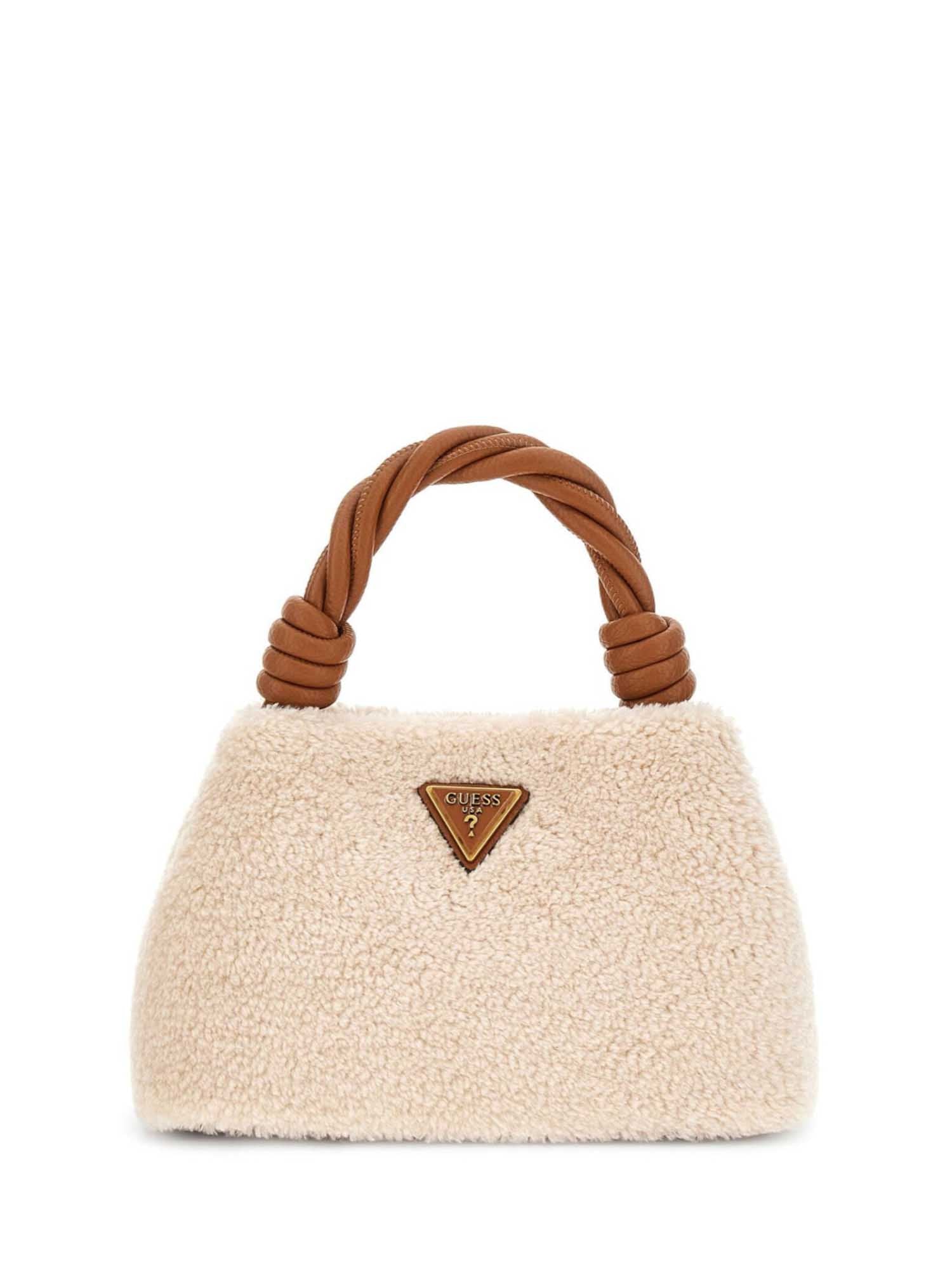 Borsa Guess a mano in peluche con manici intrecciati Beige TU | Giò Fashion