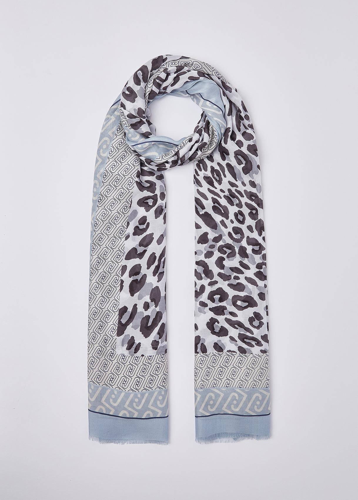 Sciarpa Liu Jo donna con stampa animalier e logo Blu TU | Giò Fashion