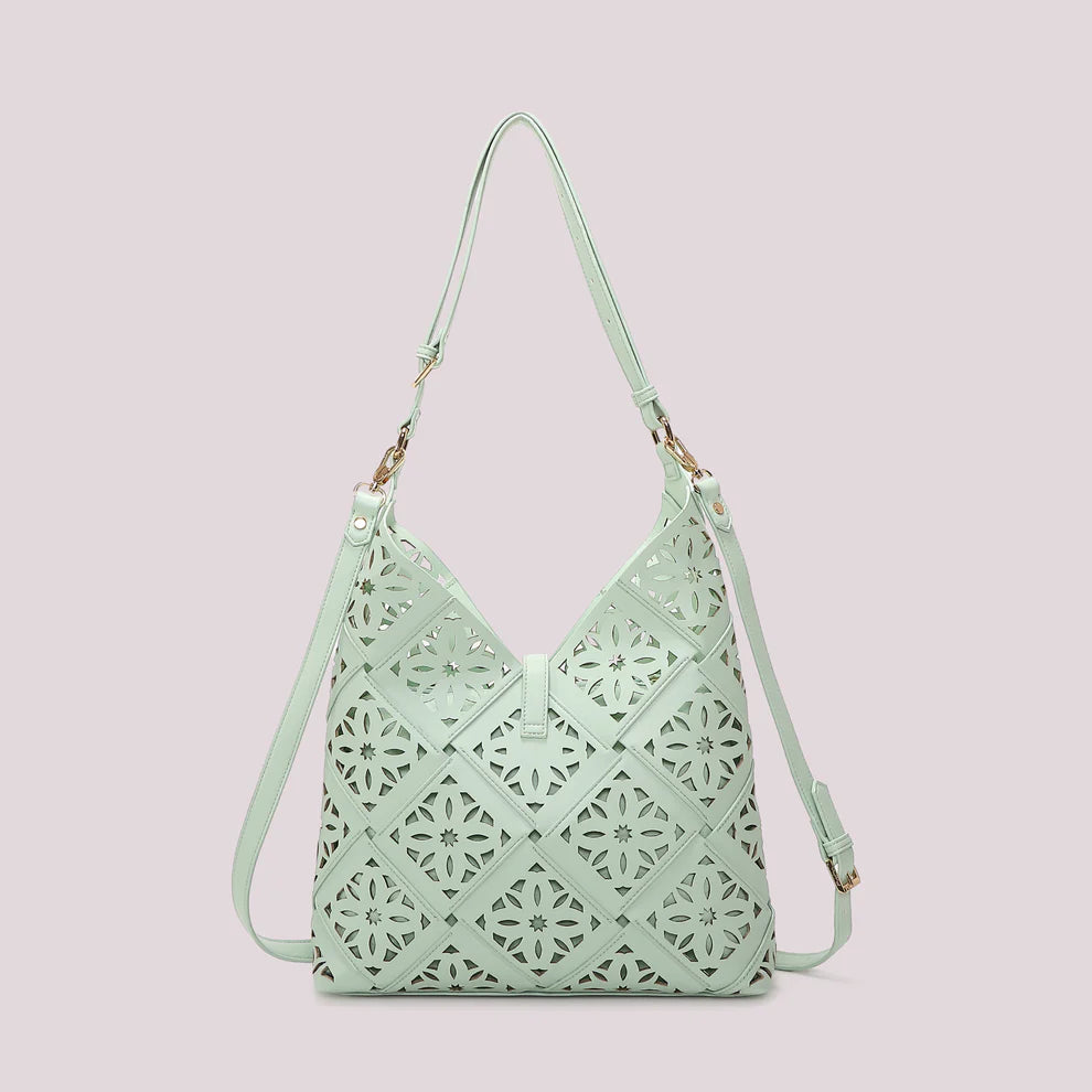 Mimi Mua borsa a spalla traforata elegante con tracolla regolabile VERDE ACQUA TU | Giò Fashion