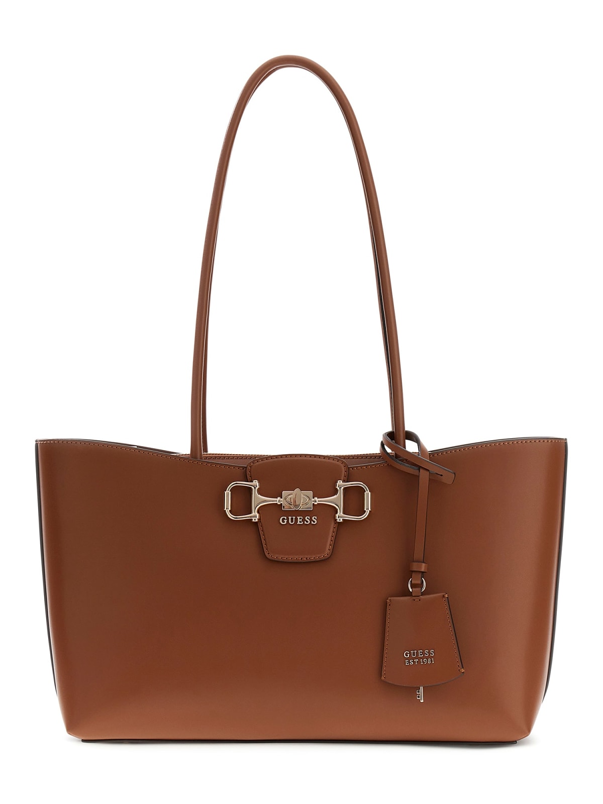 Borsa shopper Guess donna elegante con morsetto e charm COGNAC TU | Giò Fashion