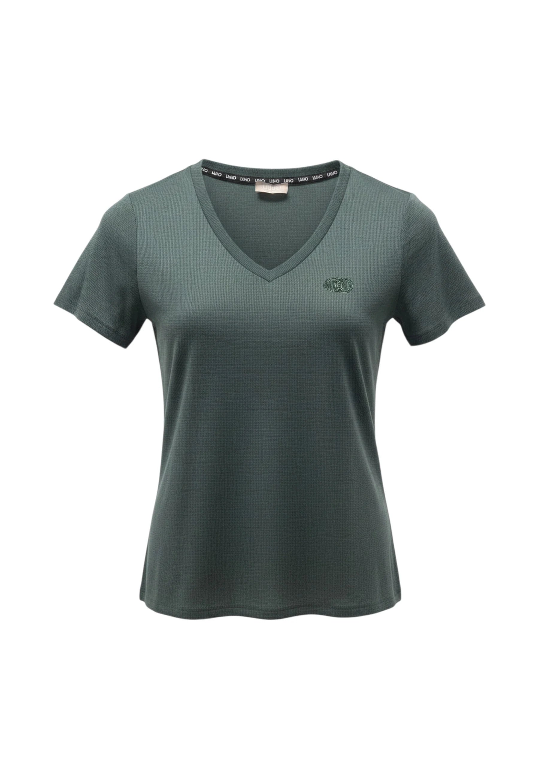 T shirt Liu Jo donna con scollo a V e logo ricamato Militare XL | Giò Fashion