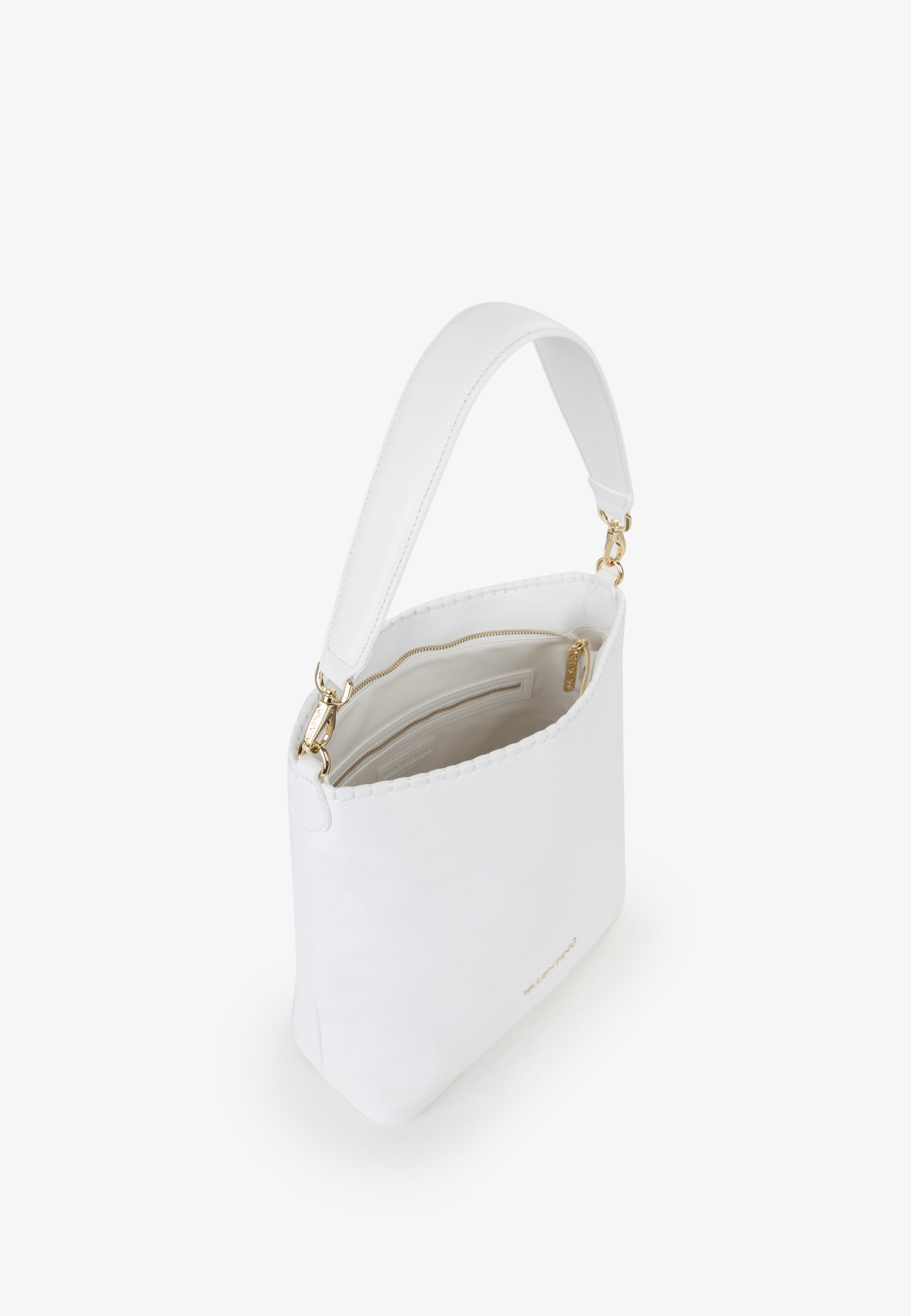 Borsa a spalla donna Mario Valentino minimal con tracolla intrecciata e logo frontale Bianco TU | Giò Fashion