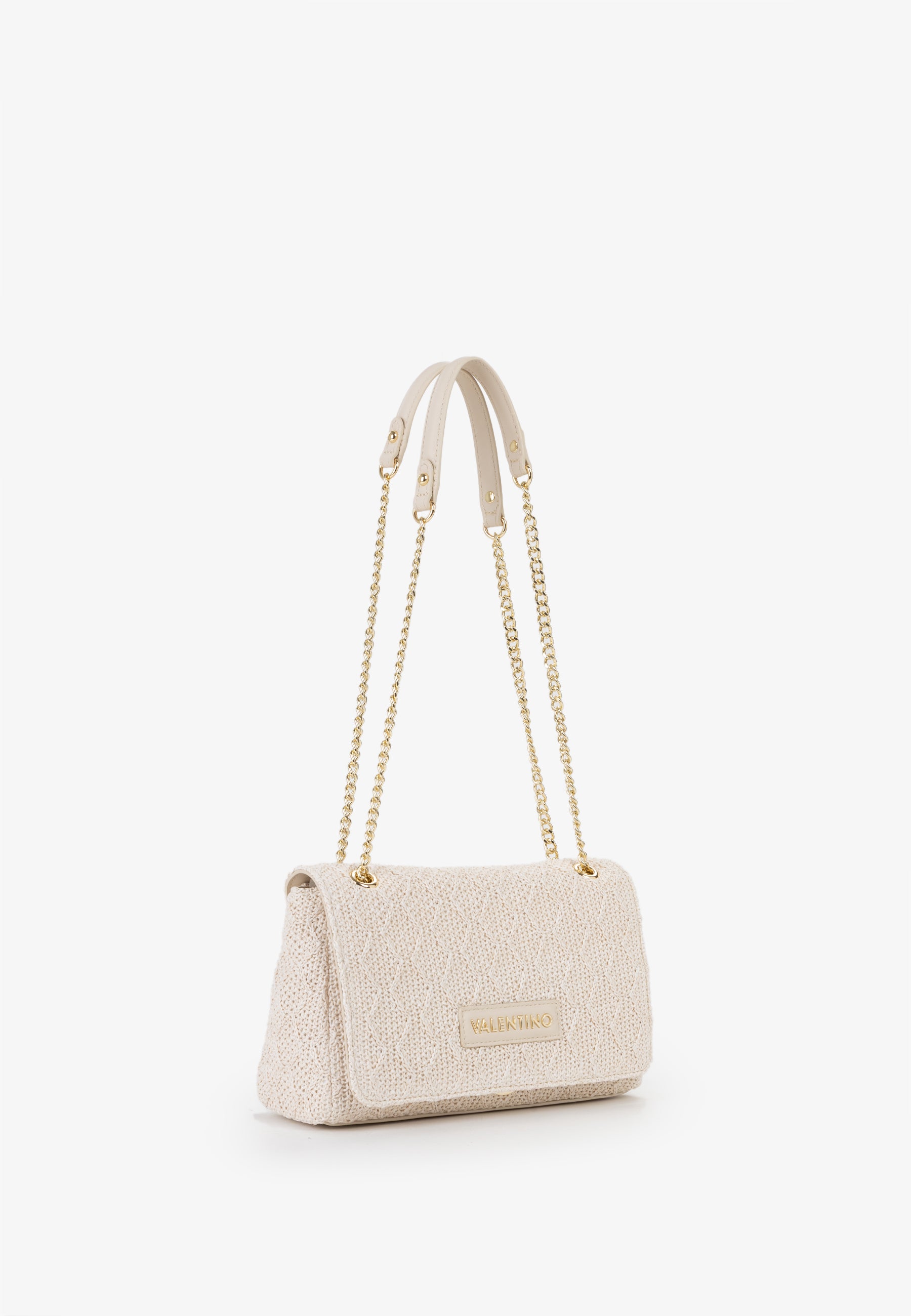 Borsa a spalla donna Mario Valentino con catena dorata e texture lavorata ECRU TU | Giò Fashion