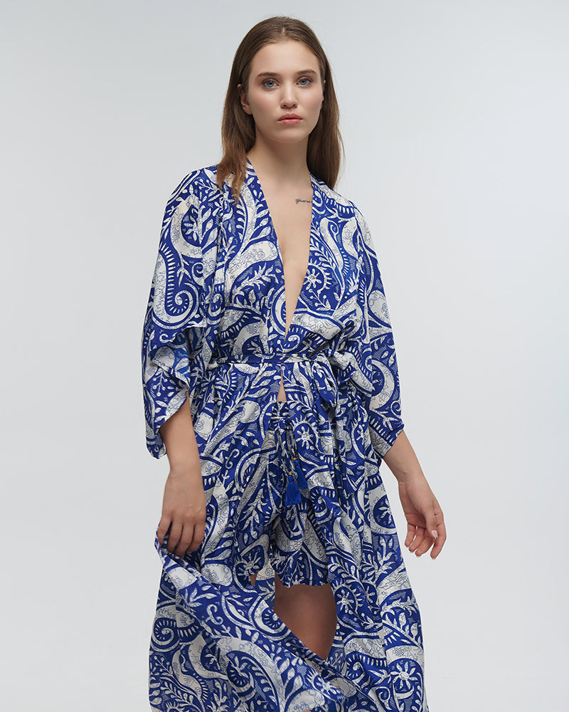 Ble Resort Collection Kimono Lungo con Stampa e Cintura