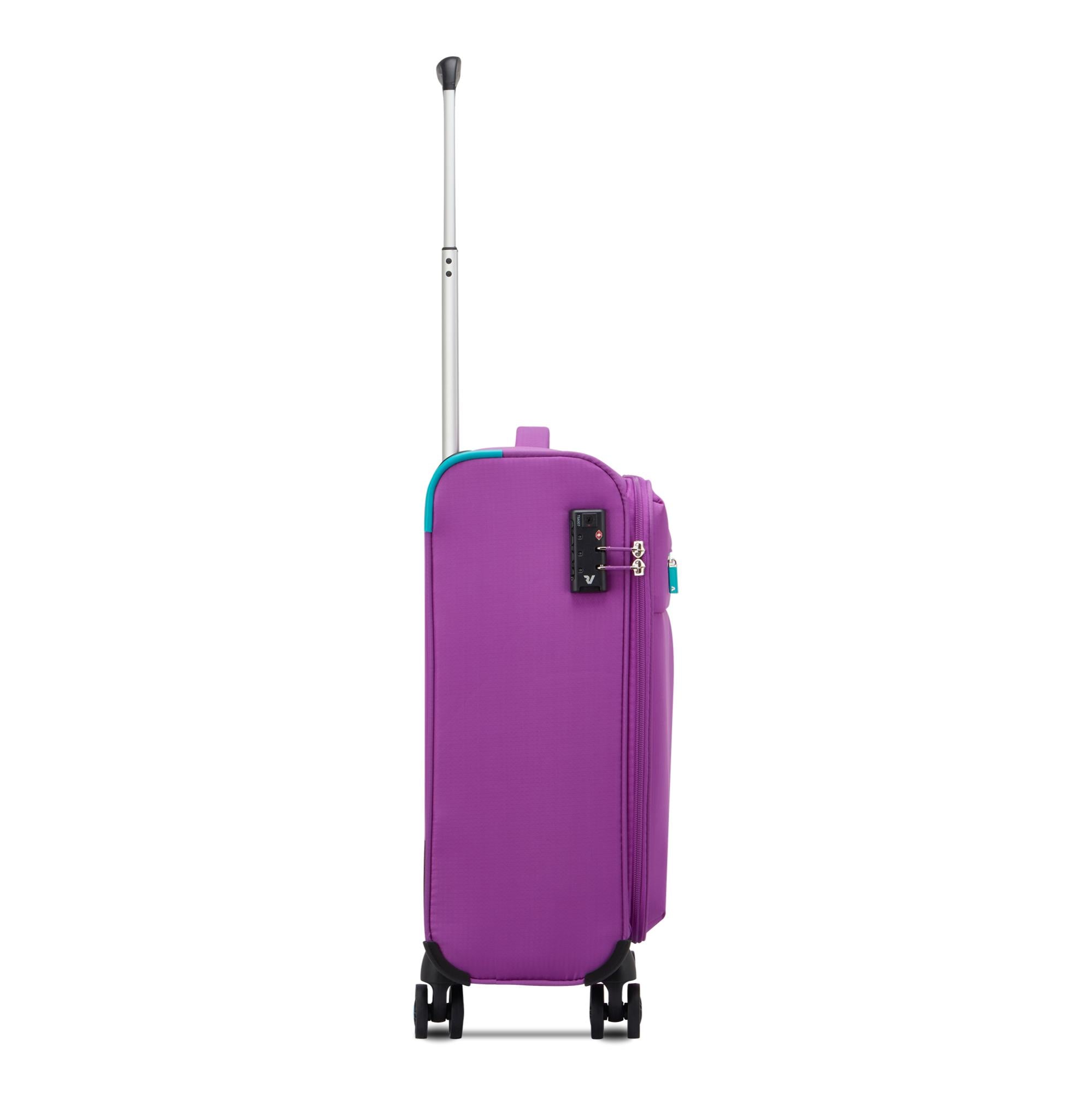 Trolley Roncato morbido con 4 ruote e chiusura TSA per viaggi pratici Viola TU | Giò Fashion