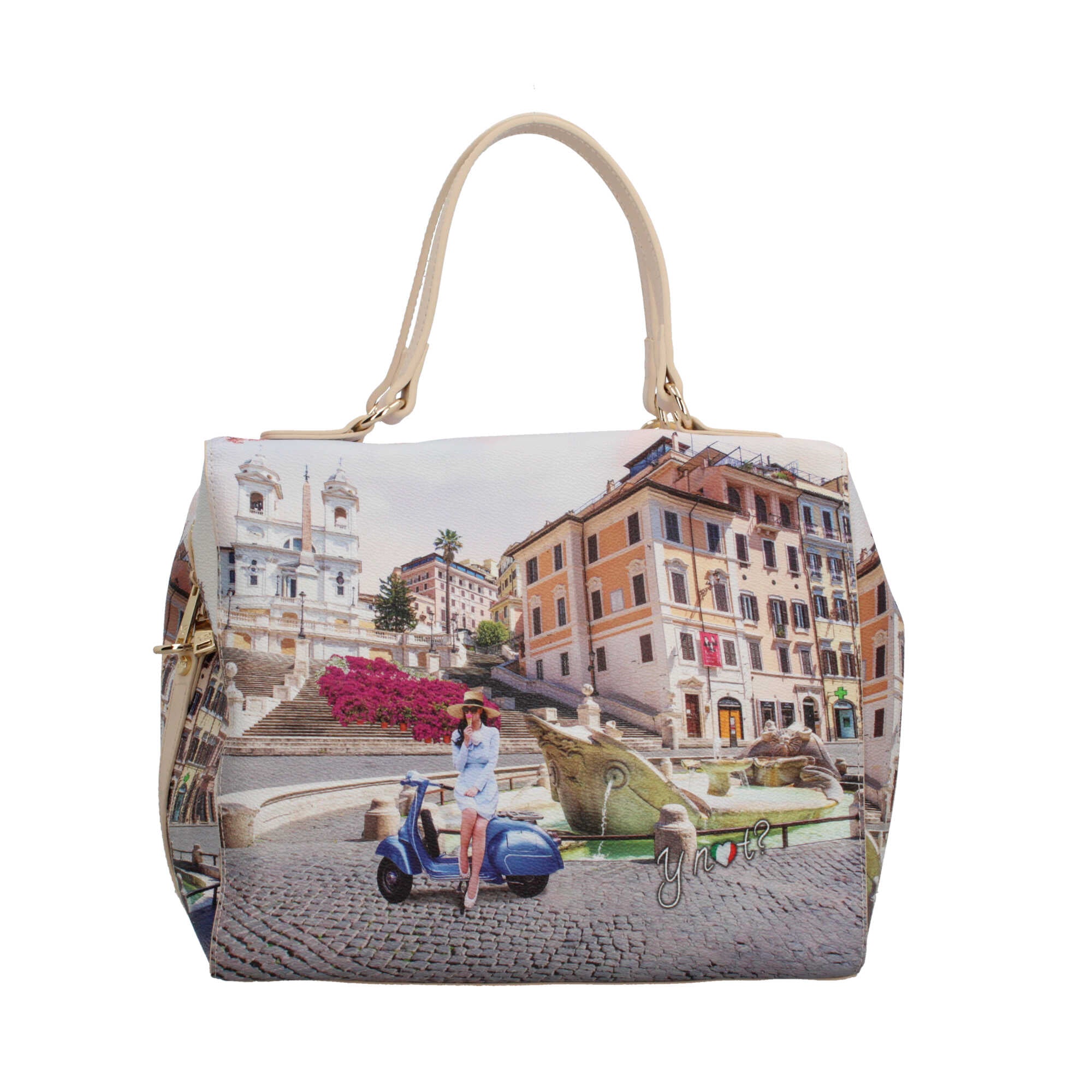 Borsa bauletto YNot con stampa artistica e tracolla regolabile