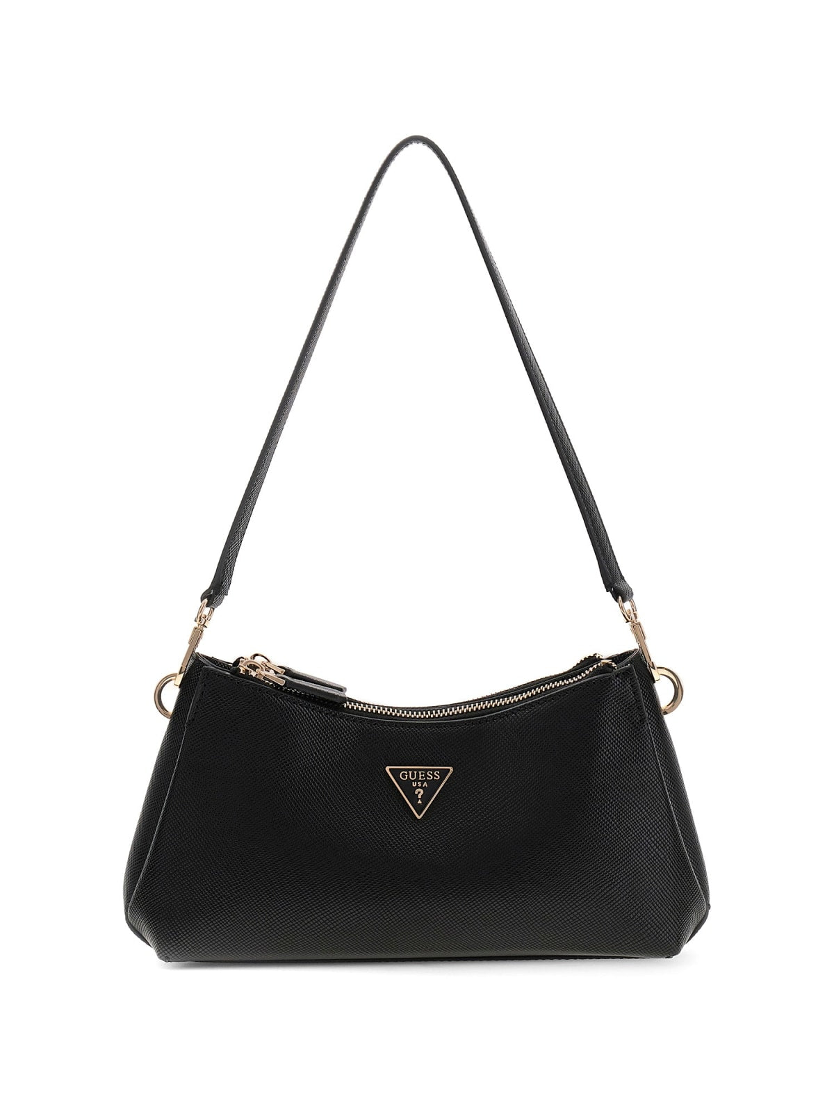 Borsa a spalla Guess donna effetto pelle con zip e logo triangolo