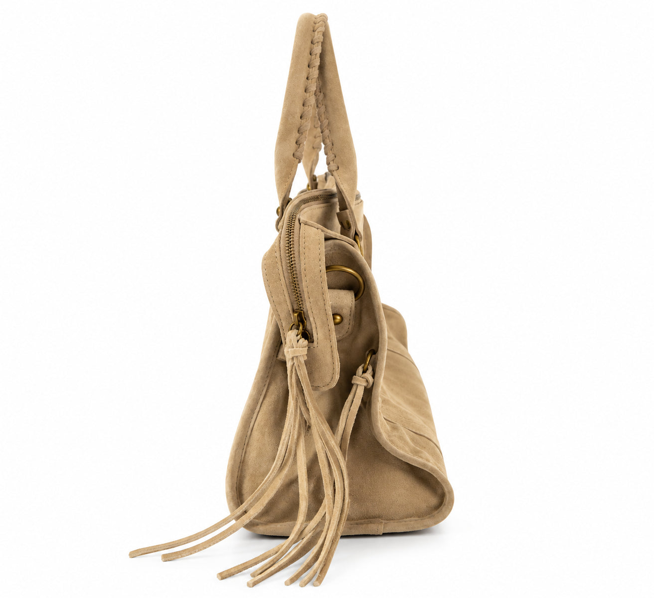 Borsa a Mano in Pelle Effetto Vintage con Borchie e Tracolla