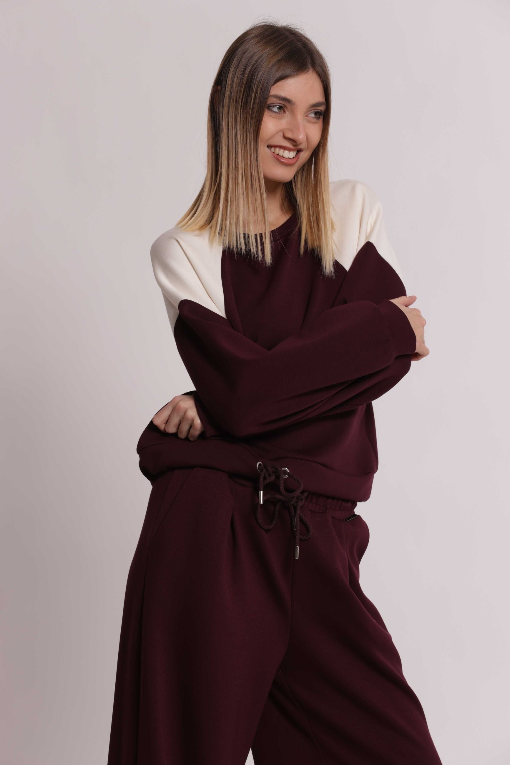 Felpa Donna Bicolore in Scuba Crepe con Coulisse Mimi Mua