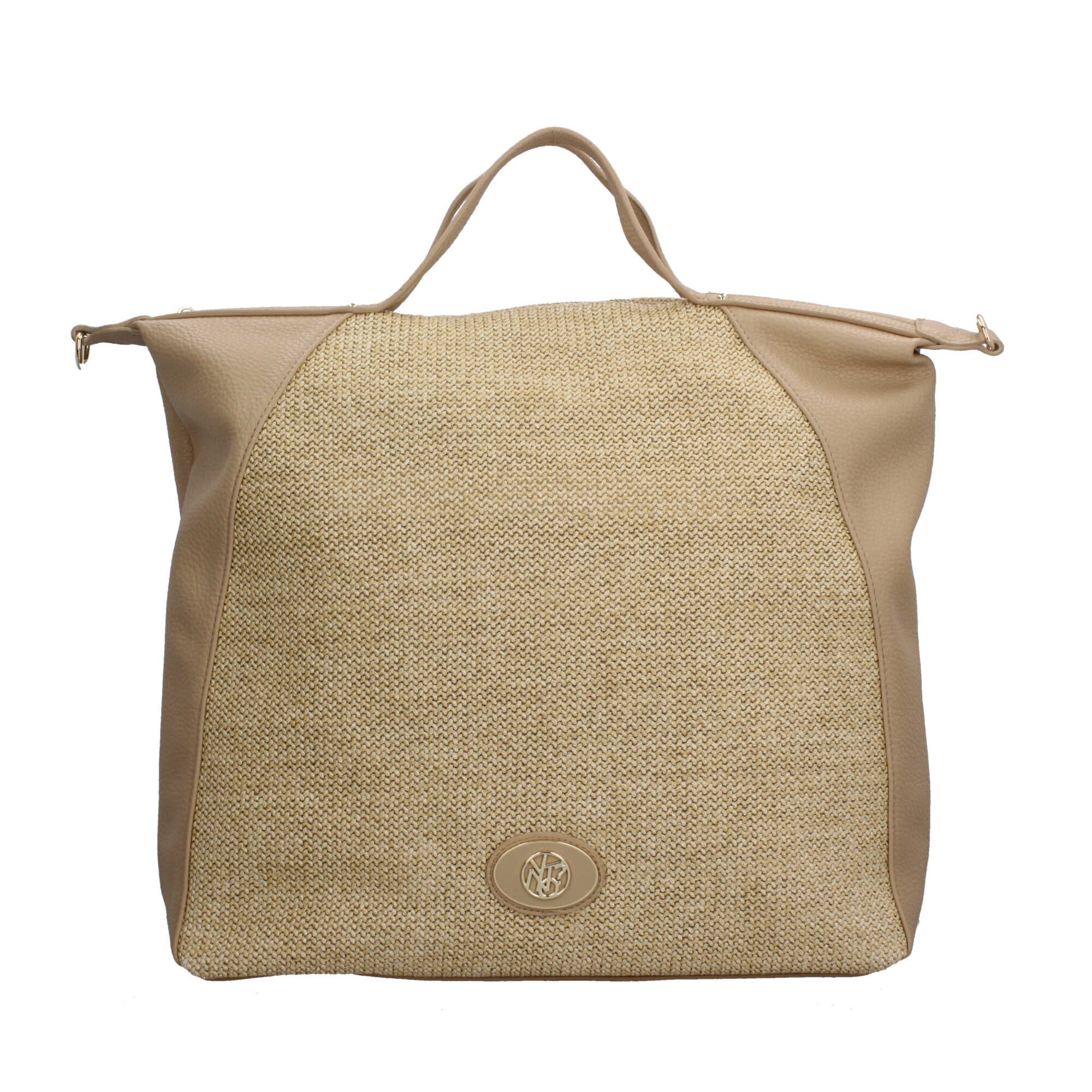 Borsa donna YNot maxi in rafia con doppi manici e tracolla