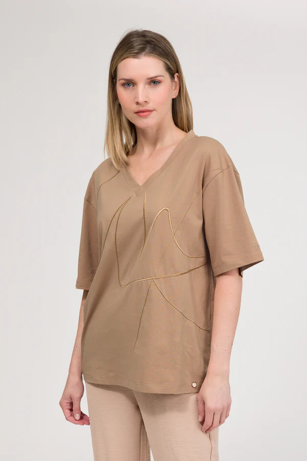T shirt donna Anekke scollo a V con dettaglio grafico frontale Beige L/XL | Giò Fashion