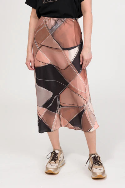 Anekke gonna donna lunga con stampa geometrica stile elegante moderno Rosa S/M | Giò Fashion