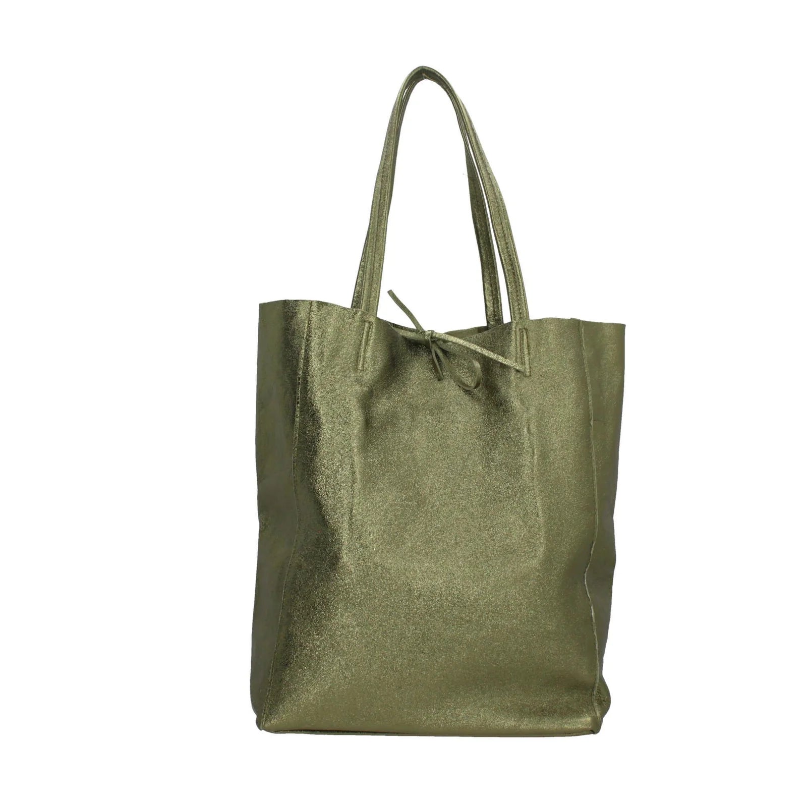 Borsa shopper Made in Italy in pelle con chiusura a laccio Verde TU | Giò Fashion