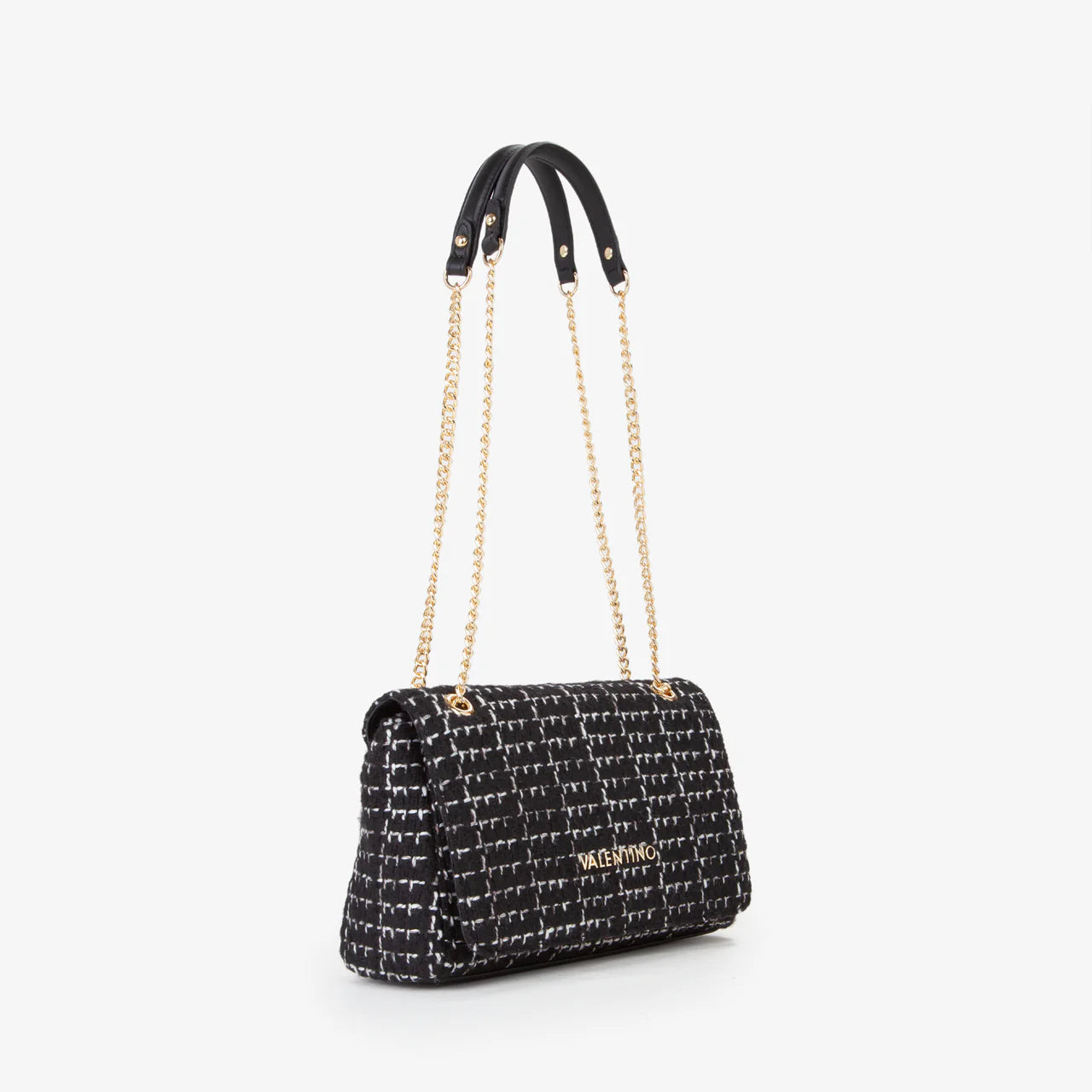 Valentino borsa a spalla in tweed con catena dorata Nero TU | Giò Fashion