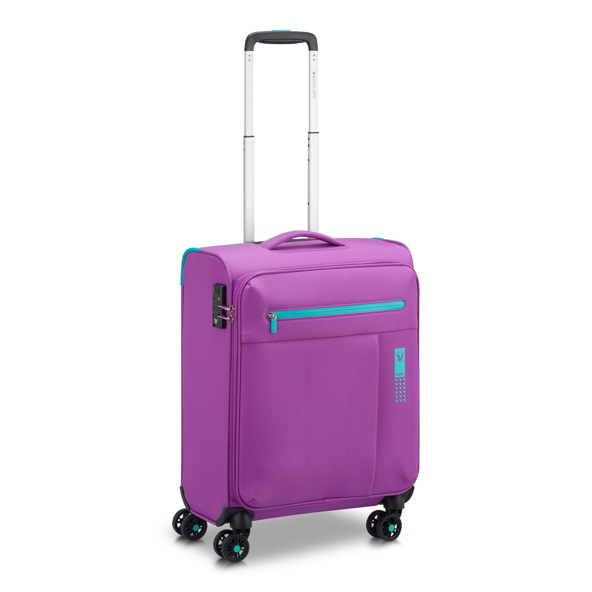 Trolley Roncato morbido con 4 ruote e chiusura TSA per viaggi pratici Viola TU | Giò Fashion