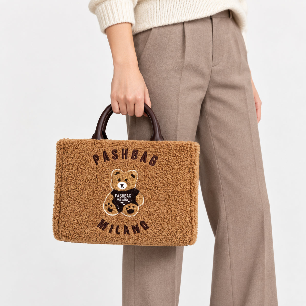 PashBag Borsa a Mano Morbida con Orsetto Ricamato