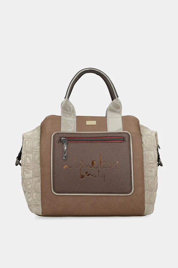 Borsa a mano Anekke con tracolla regolabile e stampa frontale distintiva Beige TU | Giò Fashion