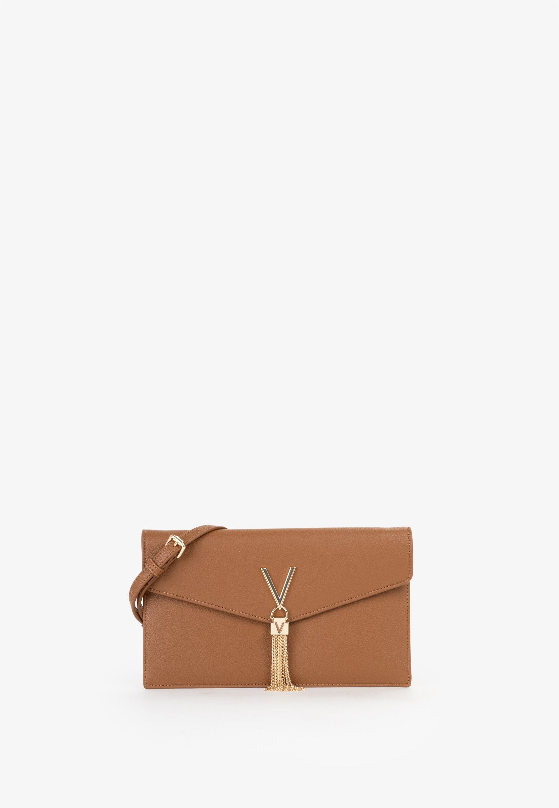 Borsa a tracolla donna Mario Valentino con chiusura a patta e dettaglio V con catena Cuoio TU | Giò Fashion
