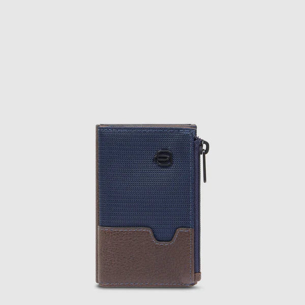 Portacarte Piquadro in pelle con zip e chiusura a pressione