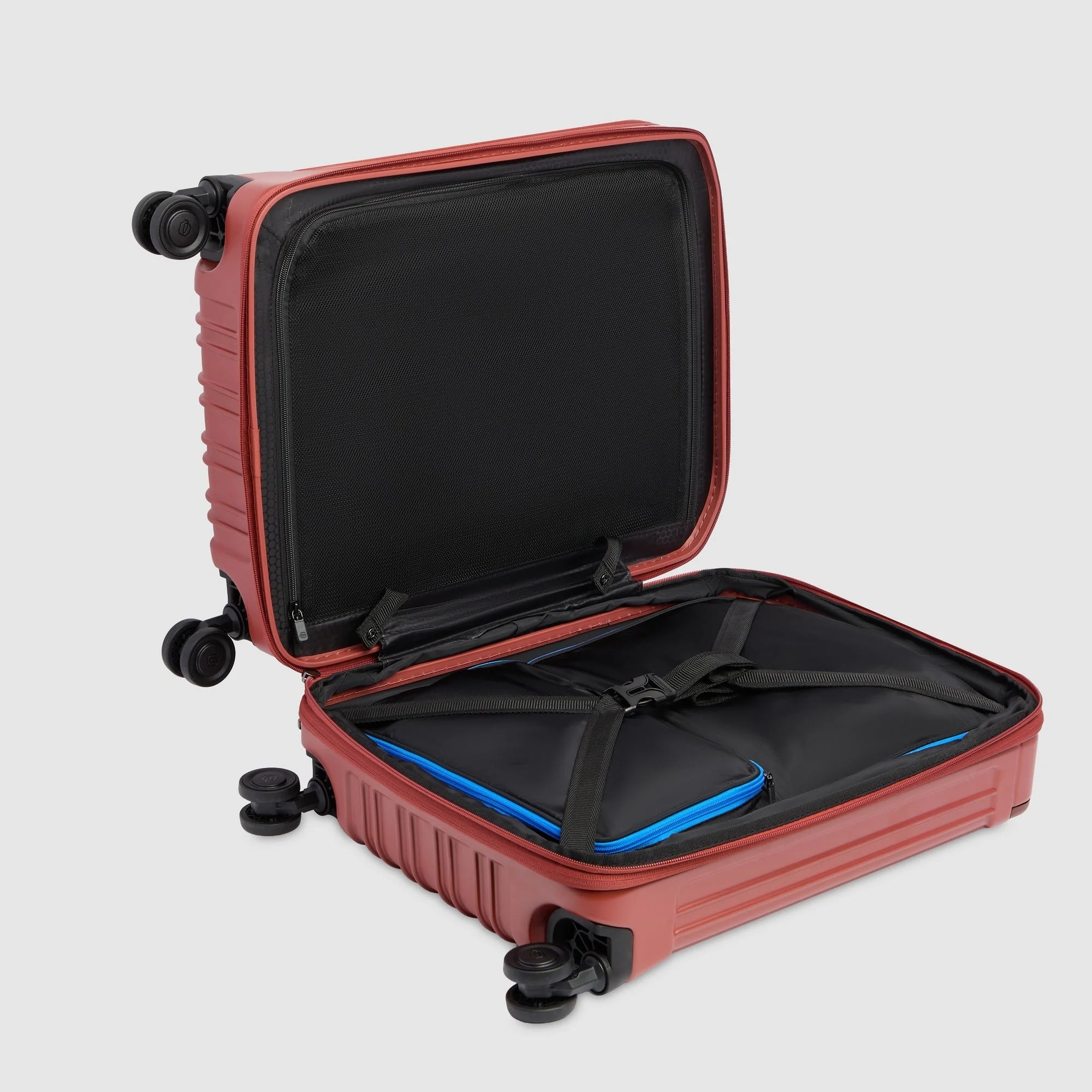 Piquadro Trolley Rigido da Cabina PQ-Light Blu Opaco Espandibile con 4 Ruote e Porta PC 17,3"