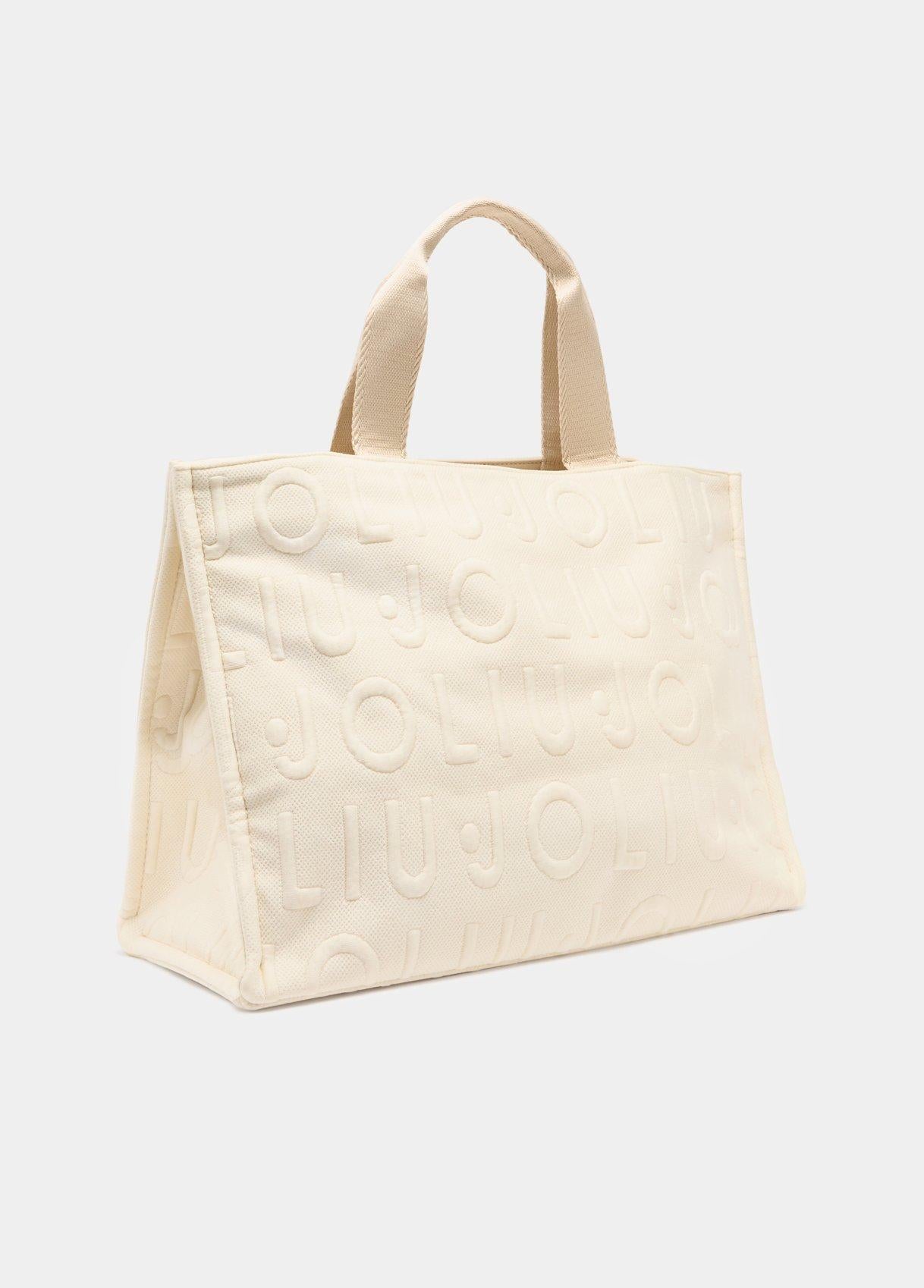 Borsa Shopping Liu Jo Donna con Logo All Over in Rilievo White TU | Giò Fashion