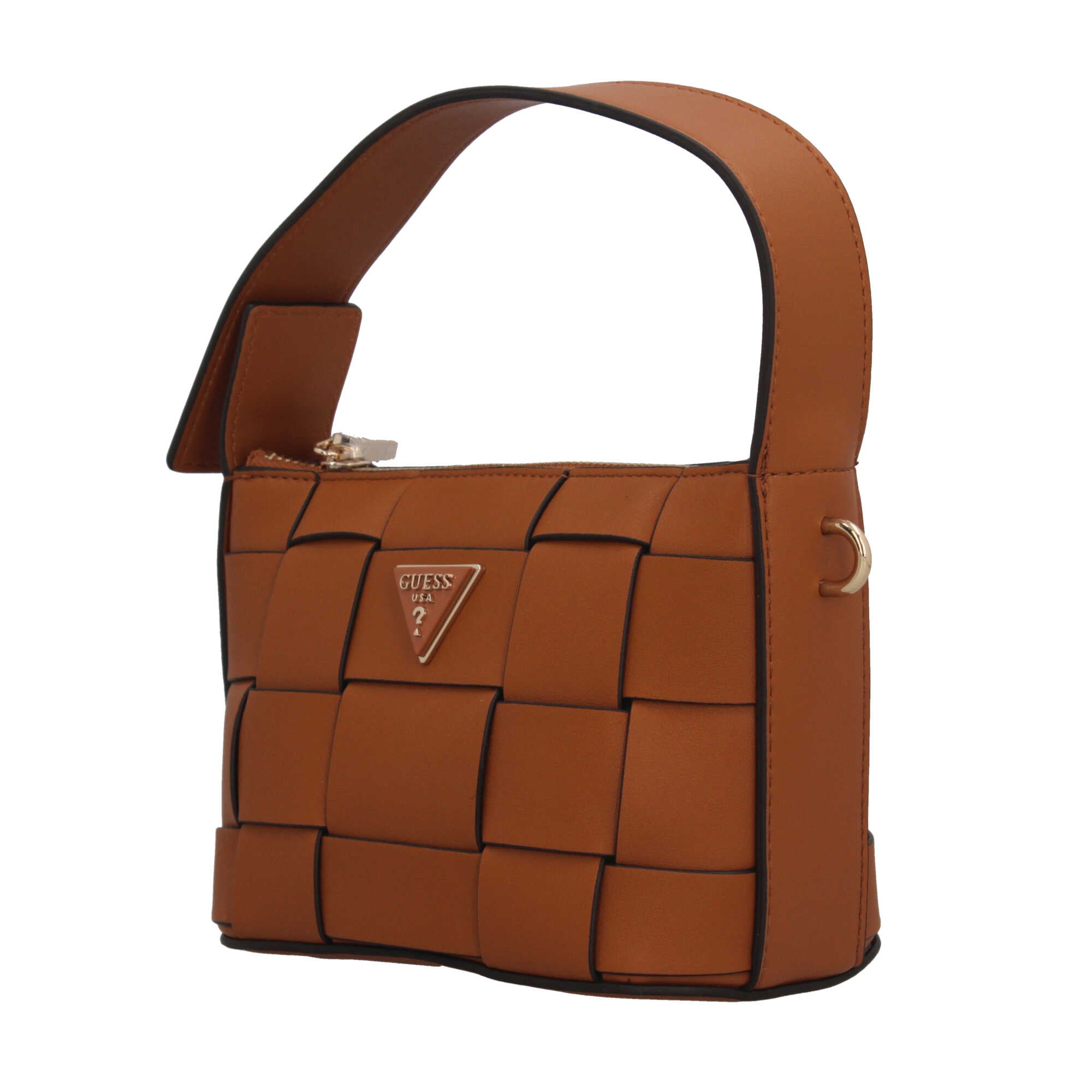 Borsa a spalla Guess intrecciata con logo frontale Marrone TU | Giò Fashion