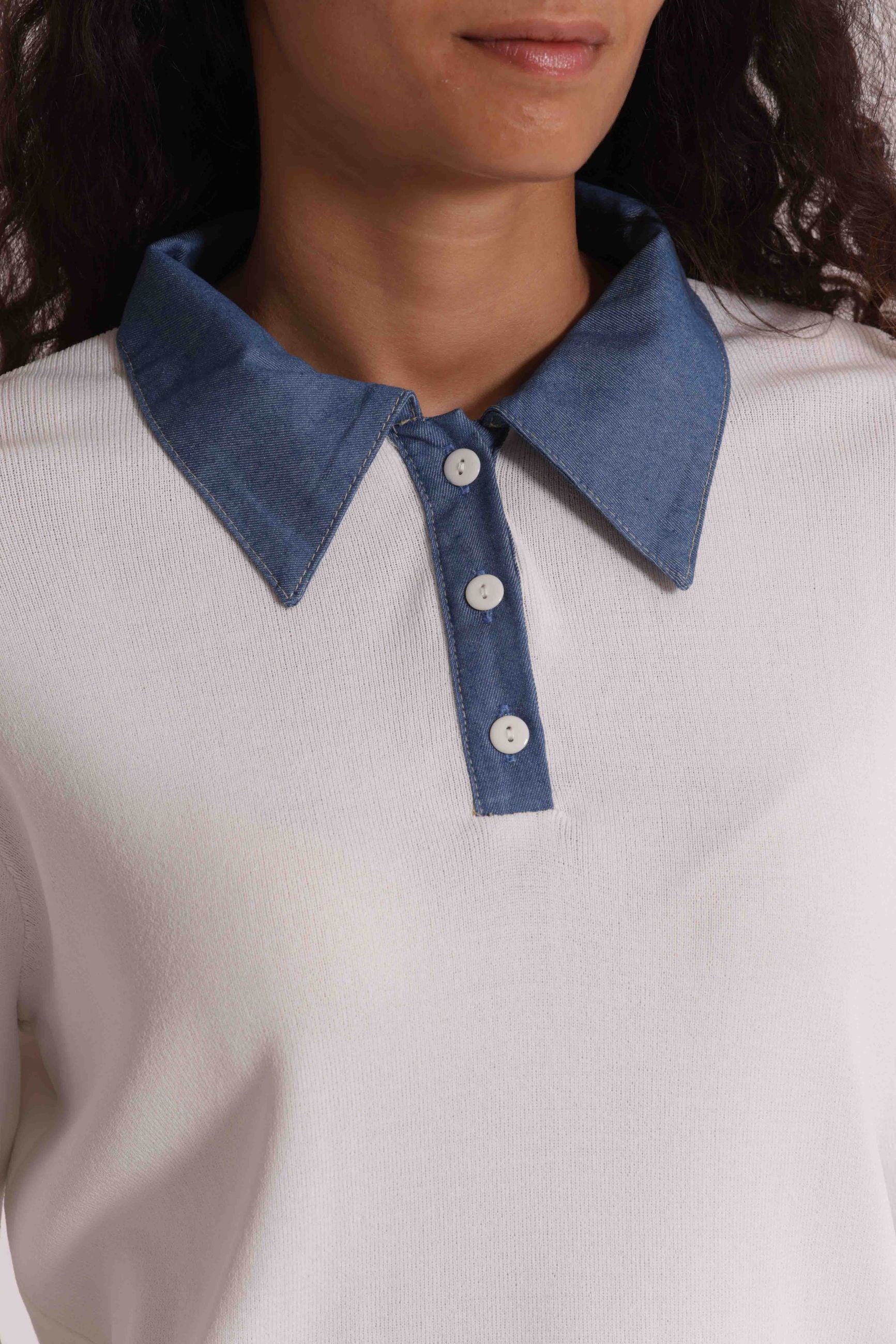 Maglia donna Mimi Mua stile polo manica lunga con colletto a contrasto PANNA S | Giò Fashion