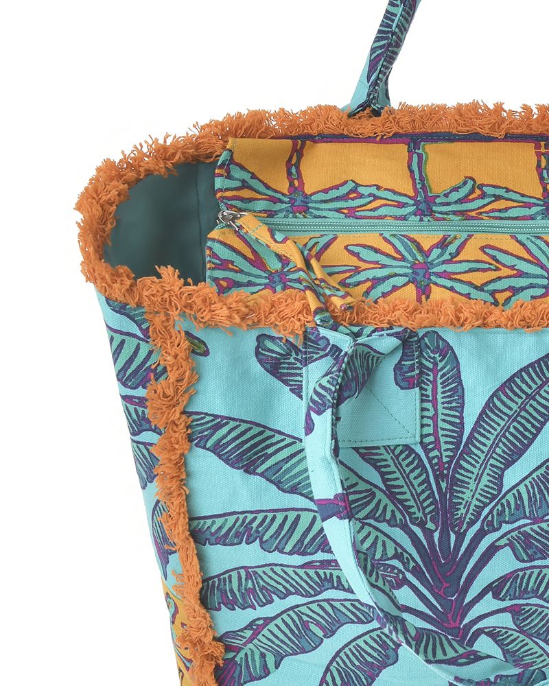 Ble Resort Collection Borsa in Tessuto Arancione e Turchese con Palme
