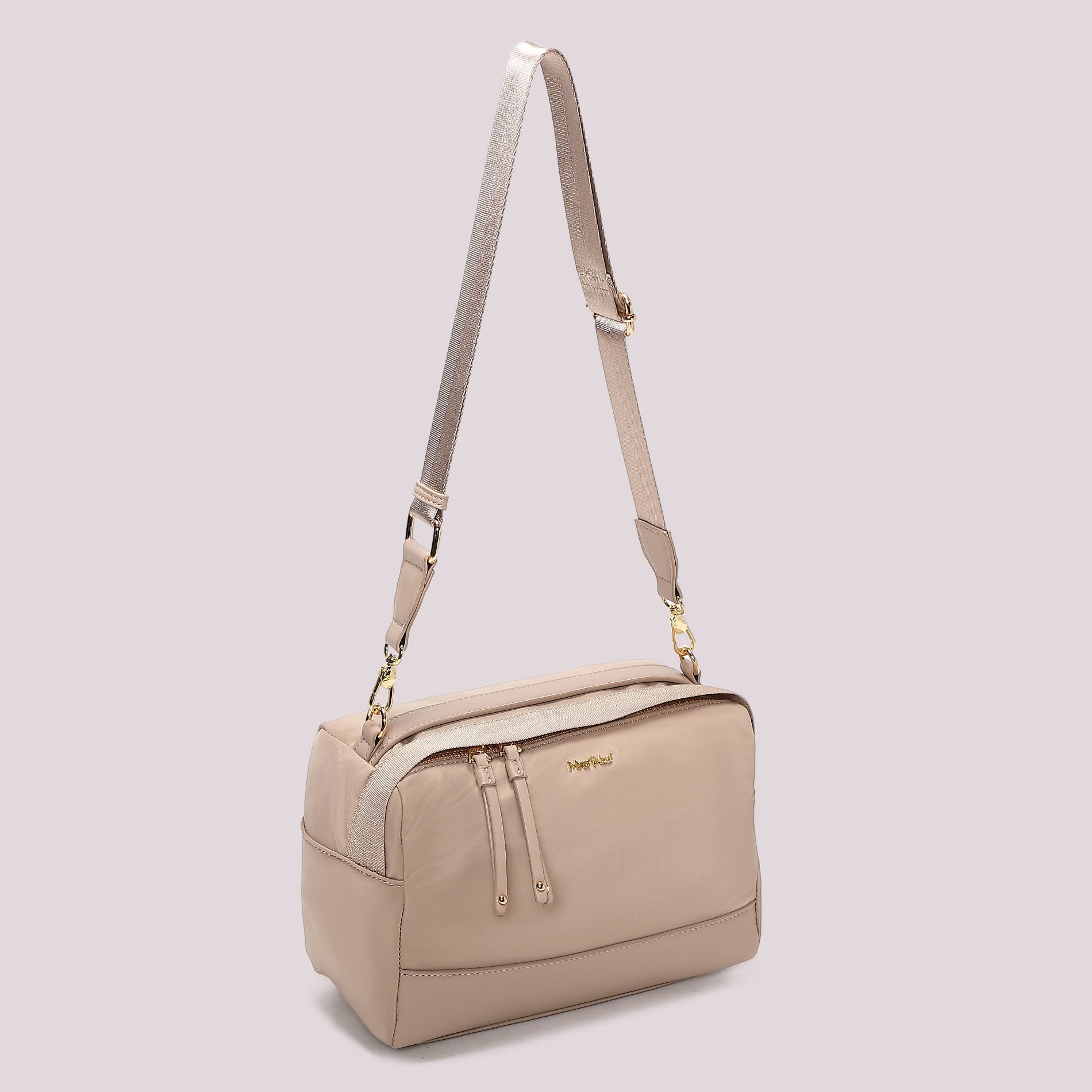 Borsa a tracolla Mimi Mua donna con doppia zip e design minimal elegante TAUPE TU | Giò Fashion