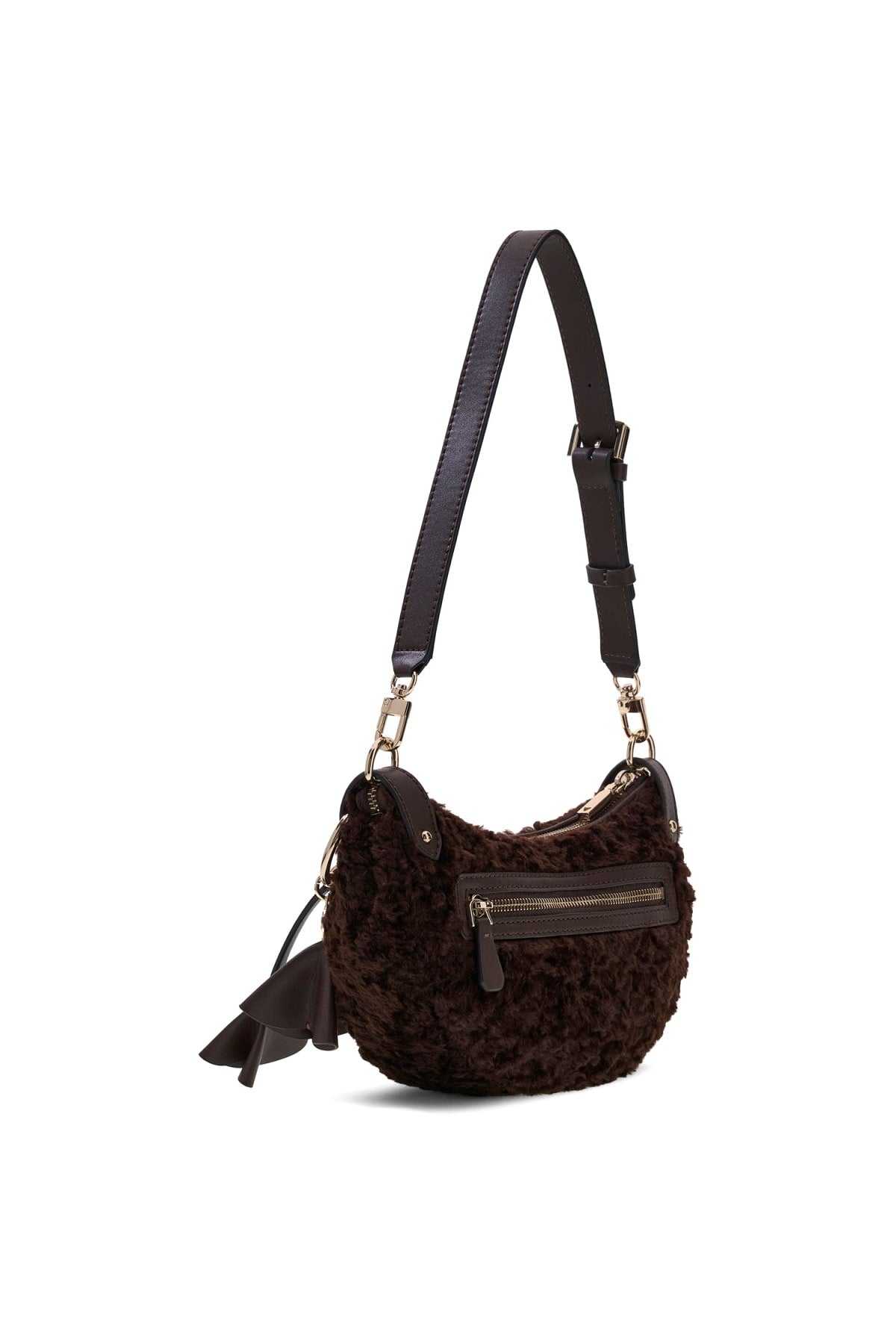 Borsa a Spalla Guess Effetto Teddy con Charm Decorativi e Zip